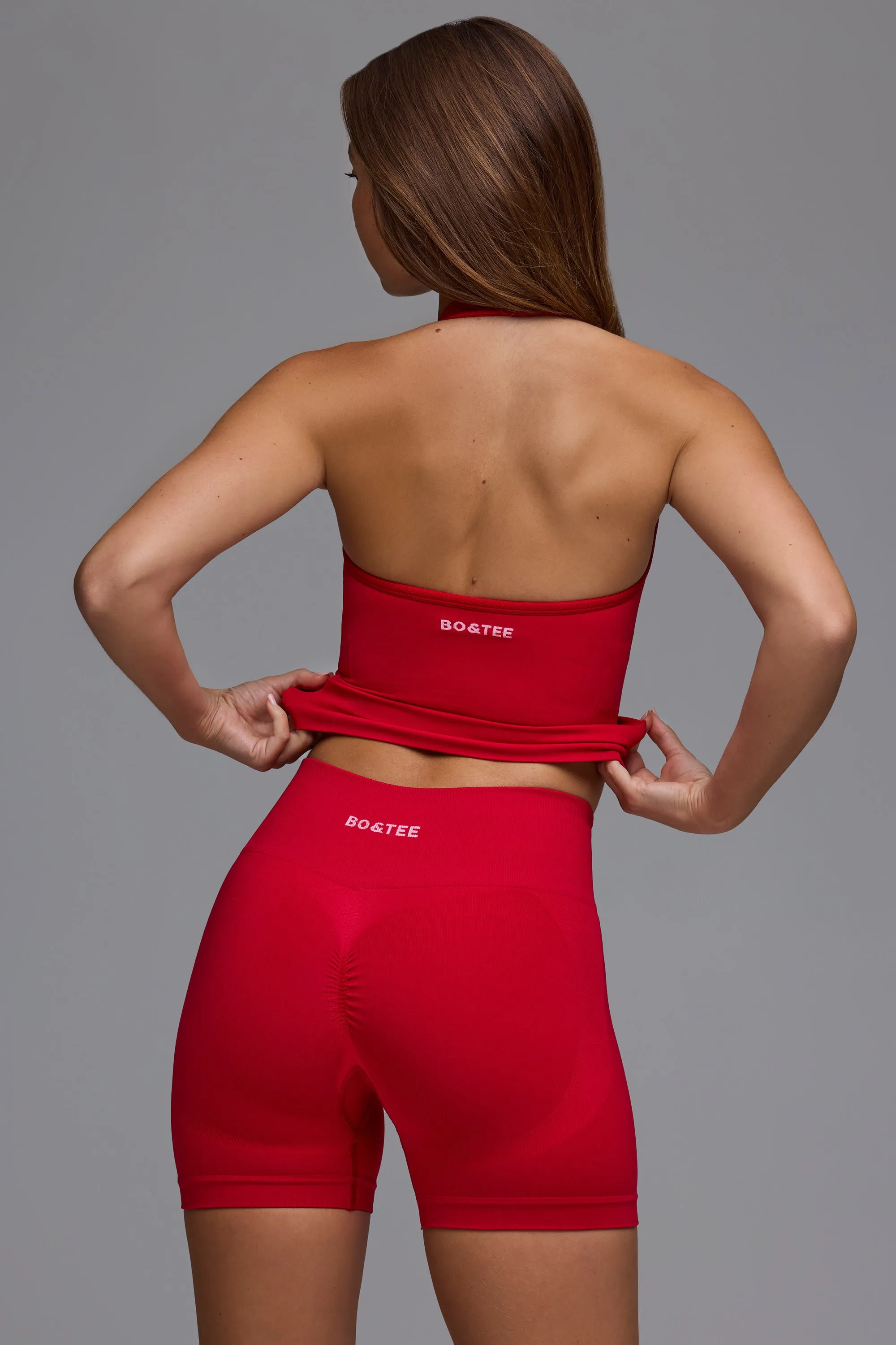 Define Luxe High-Waist Mini Shorts in Cherry Red sold by Oh Polly product image thumbnail 3