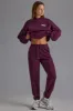 Soft Cotton Jersey Relaxed Mid-Rise Joggers in Grape sold by Oh Polly