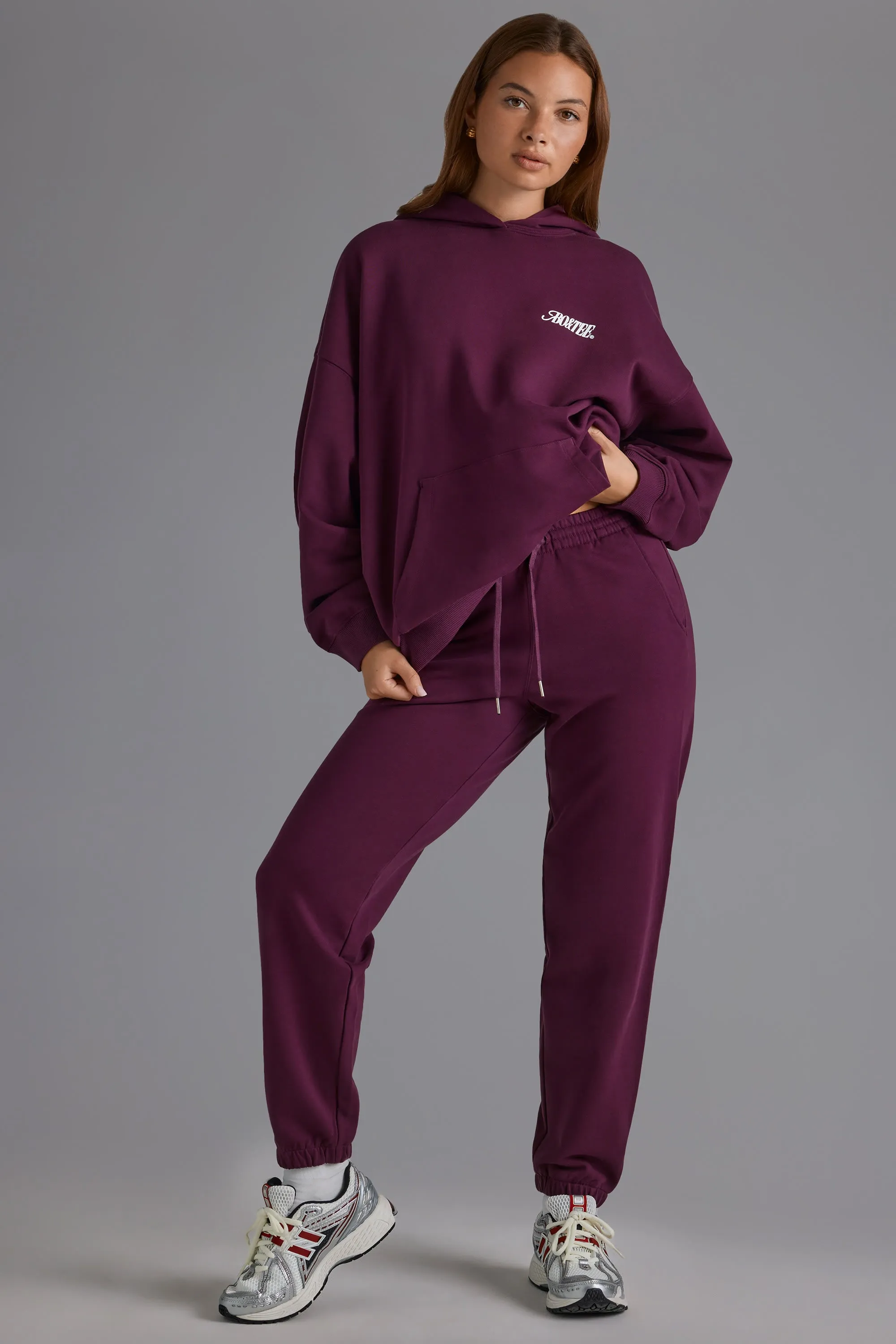 Soft Cotton Jersey Relaxed Mid-Rise Joggers in Grape sold by Oh Polly