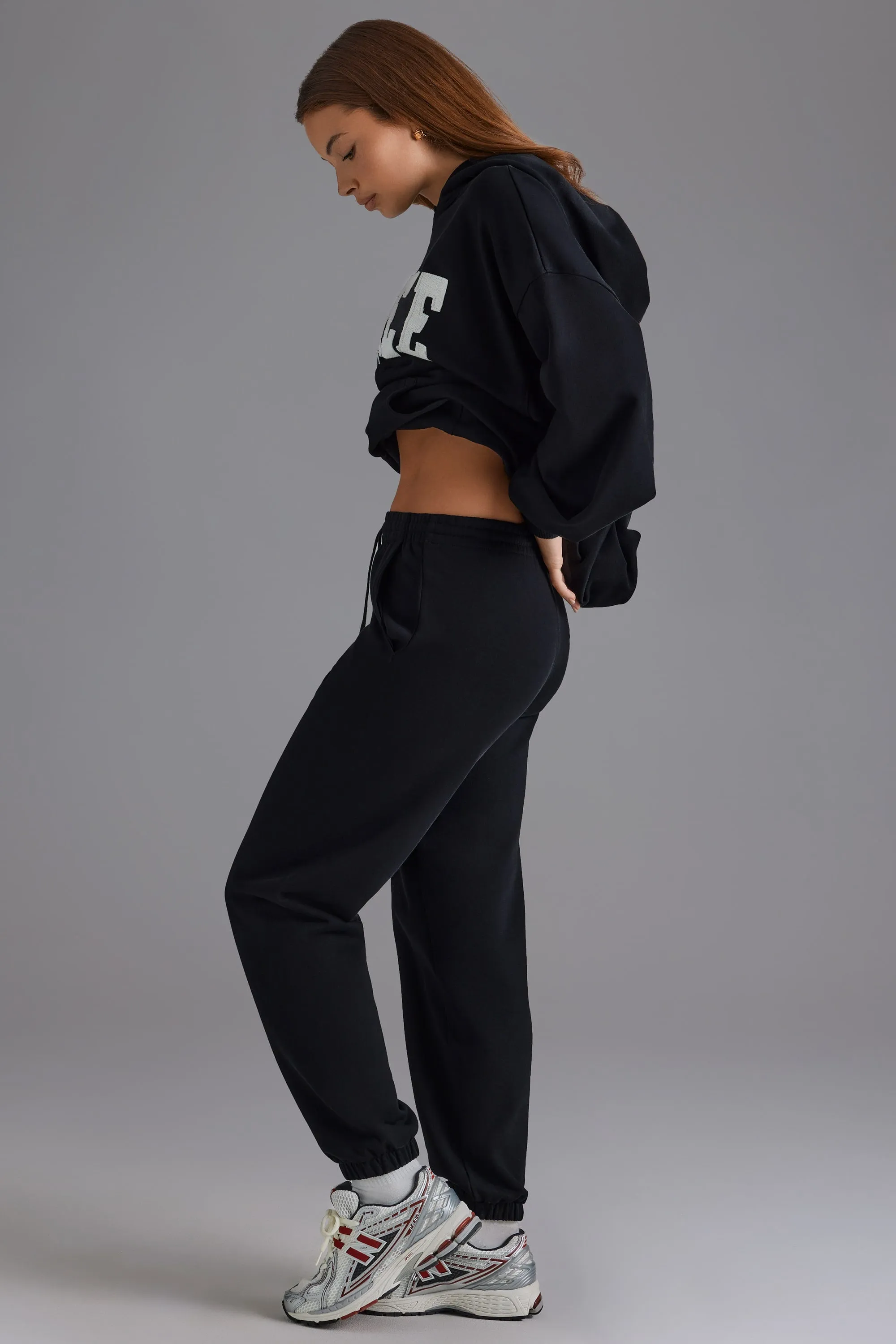 Soft Cotton Jersey Relaxed Mid-Rise Joggers in Black sold by Oh Polly product image thumbnail 3