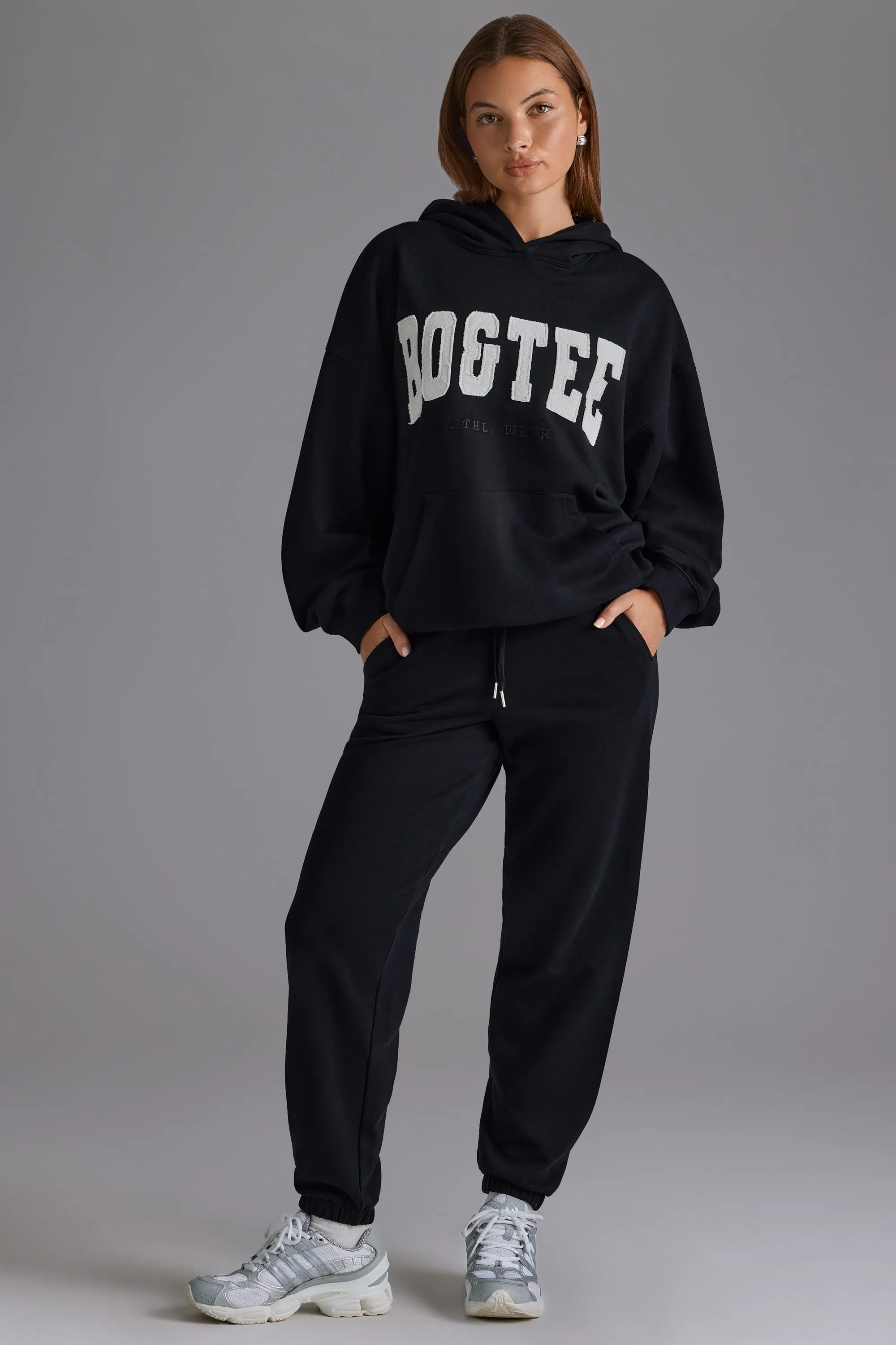 Soft Cotton Jersey Relaxed Mid-Rise Joggers in Black sold by Oh Polly