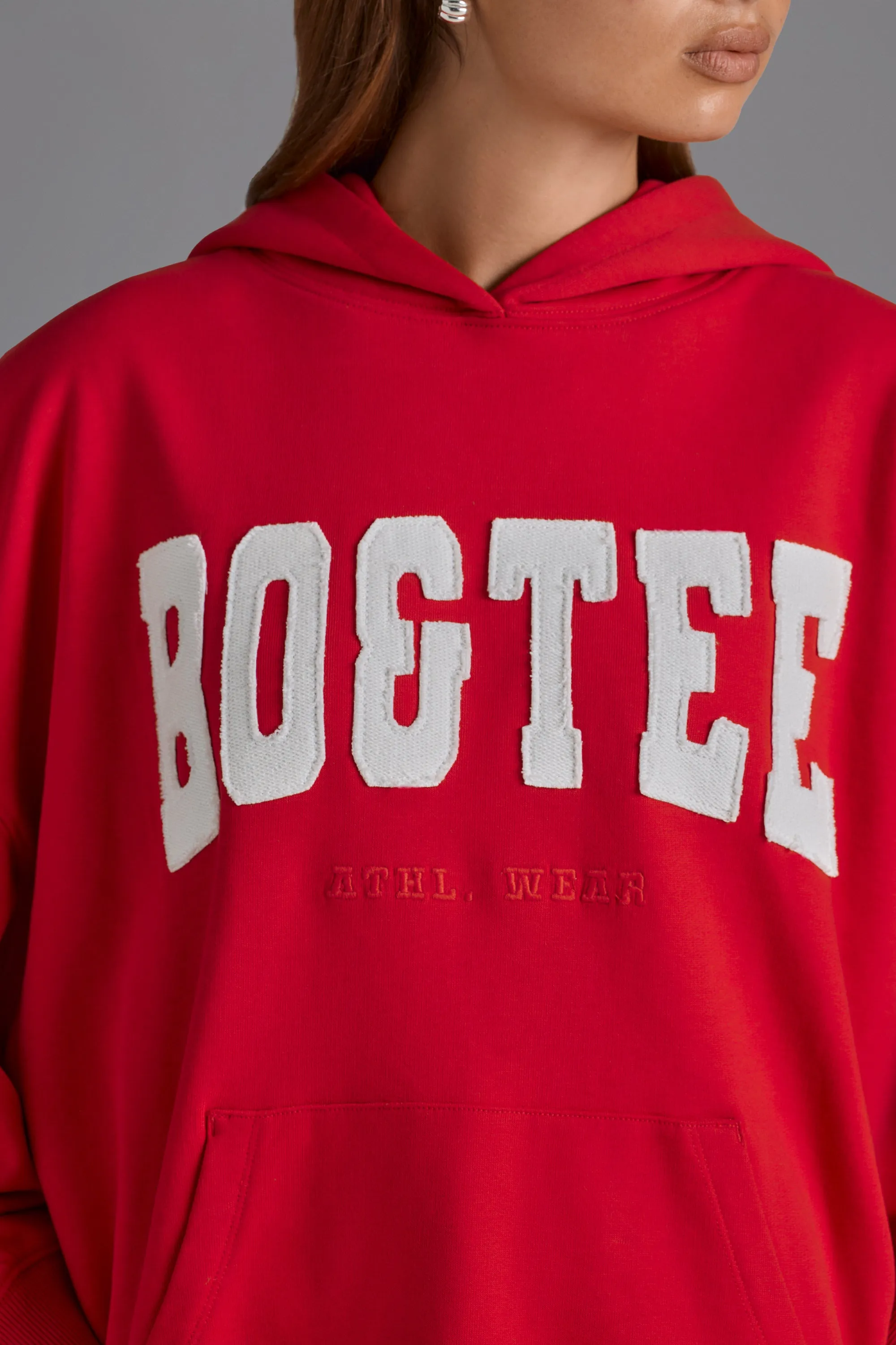 Cotton Fleece Appliqué Oversized Hoodie in Cherry Red sold by Oh Polly product image thumbnail 4