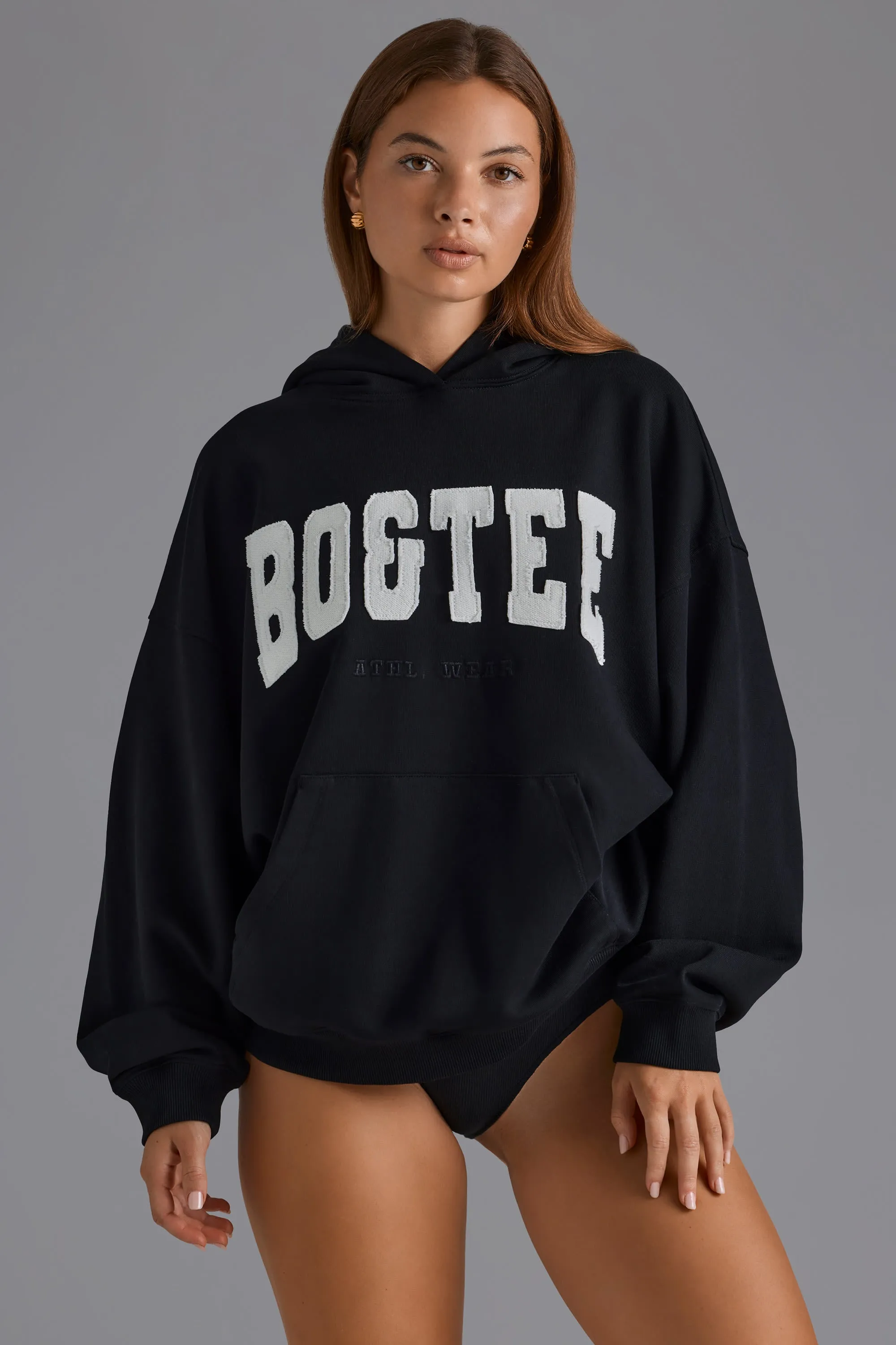 Cotton Fleece Appliqué Oversized Hoodie in Black sold by Oh Polly product image thumbnail 5
