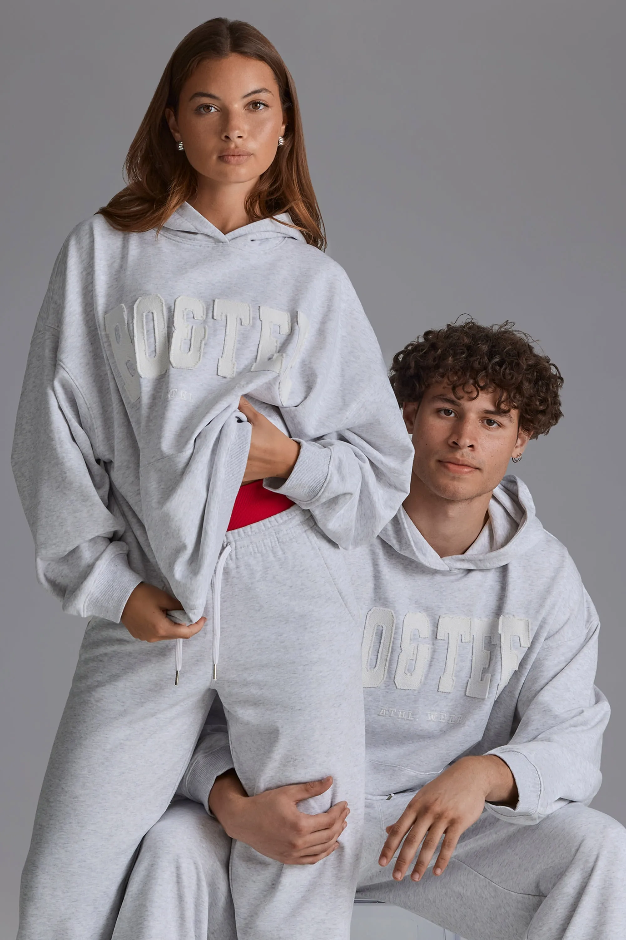 Cotton Fleece Appliqué Oversized Hoodie in Grey Marl sold by Oh Polly product image thumbnail 5