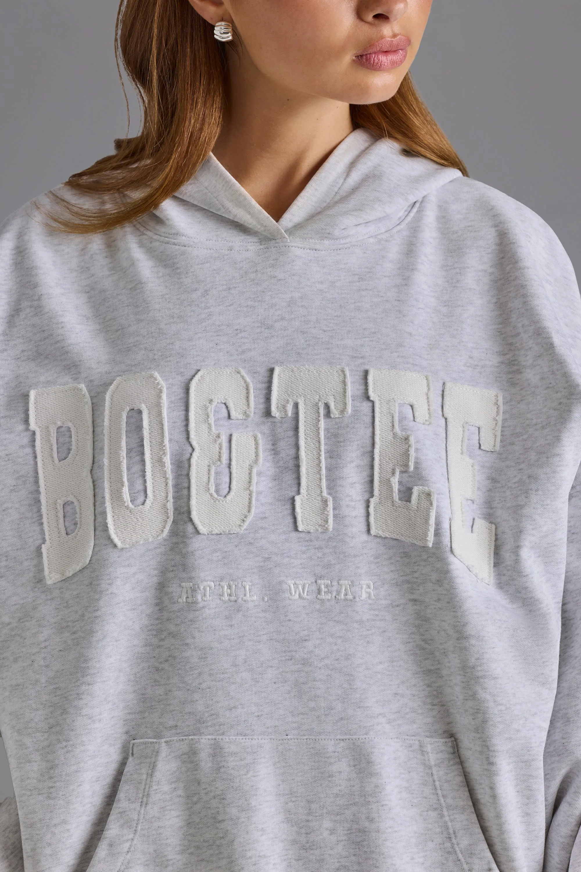 Cotton Fleece Appliqué Oversized Hoodie in Grey Marl sold by Oh Polly product image thumbnail 4