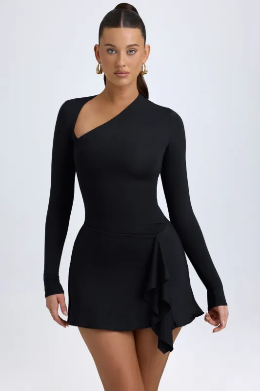 Modal Asymmetric A-Line Mini Dress in Black sold by Oh Polly