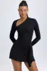 Modal Asymmetric A-Line Mini Dress in Black sold by Oh Polly
