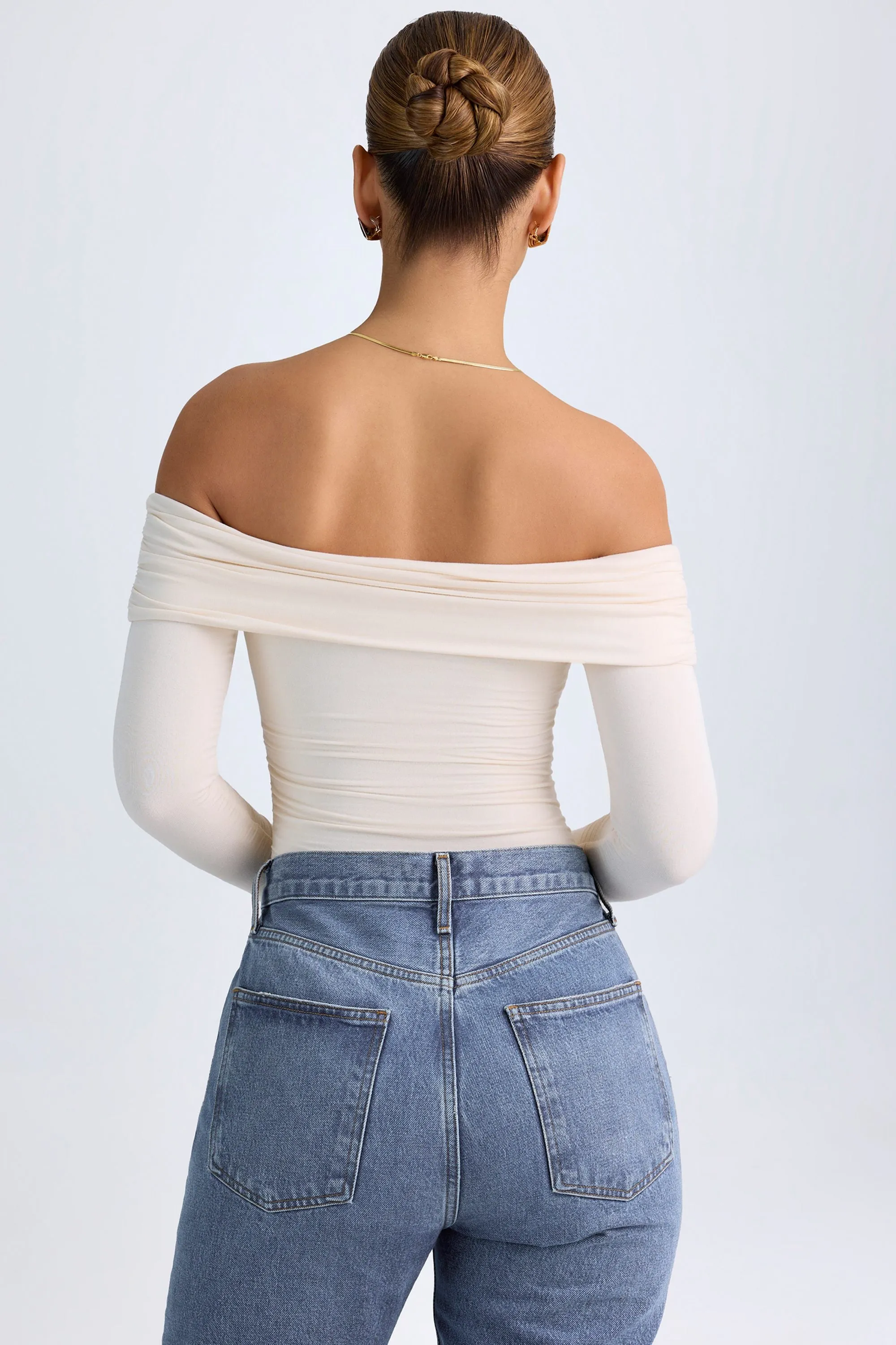 Modal Off-Shoulder Ruched Bodysuit in Ivory sold by Oh Polly product image thumbnail 2