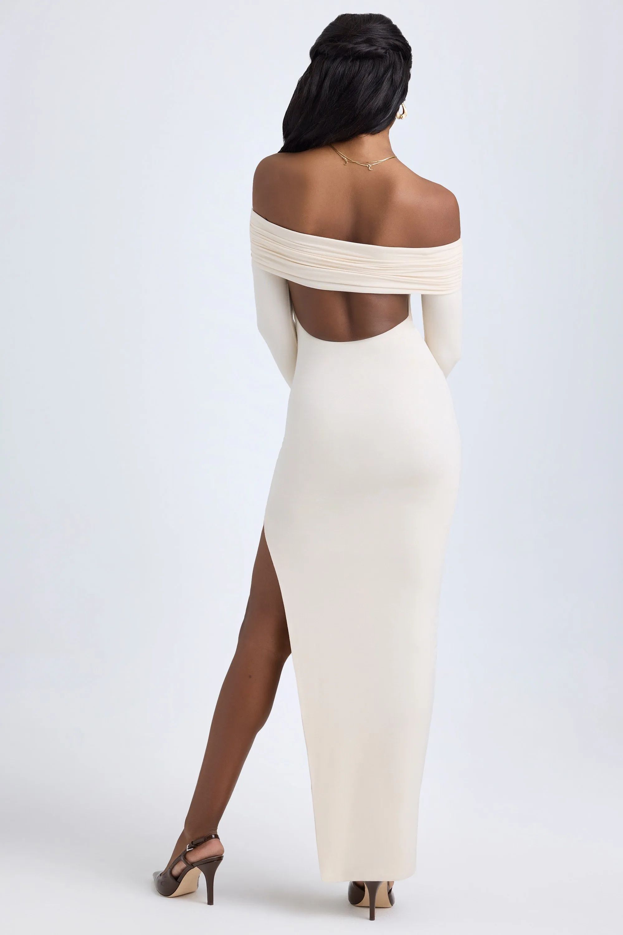 Modal Off-Shoulder Open-Back Maxi Dress in Ivory sold by Oh Polly product image thumbnail 3