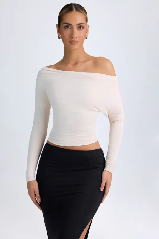 Modal One-Shoulder Ruched Top in Ivory sold by Oh Polly