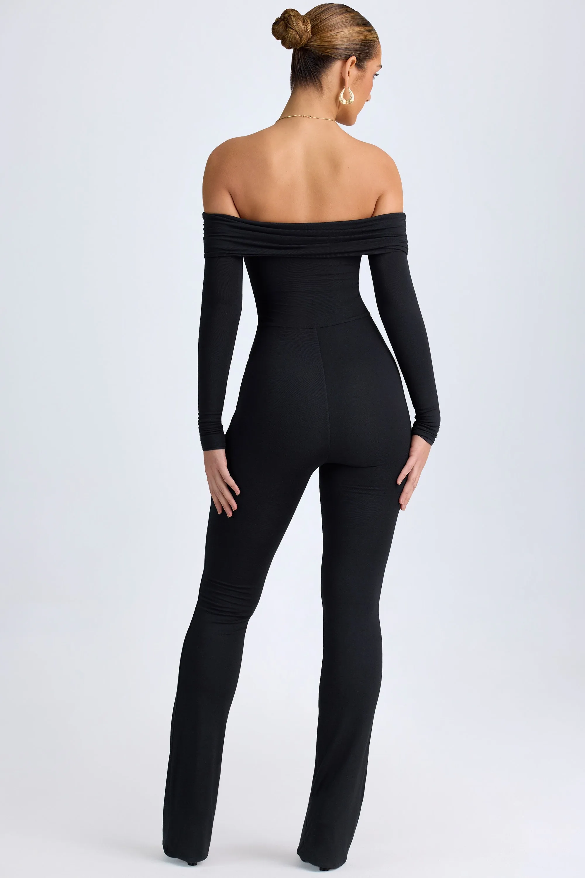 Petite Modal Off-Shoulder Ruched Jumpsuit in Black sold by Oh Polly product image thumbnail 2