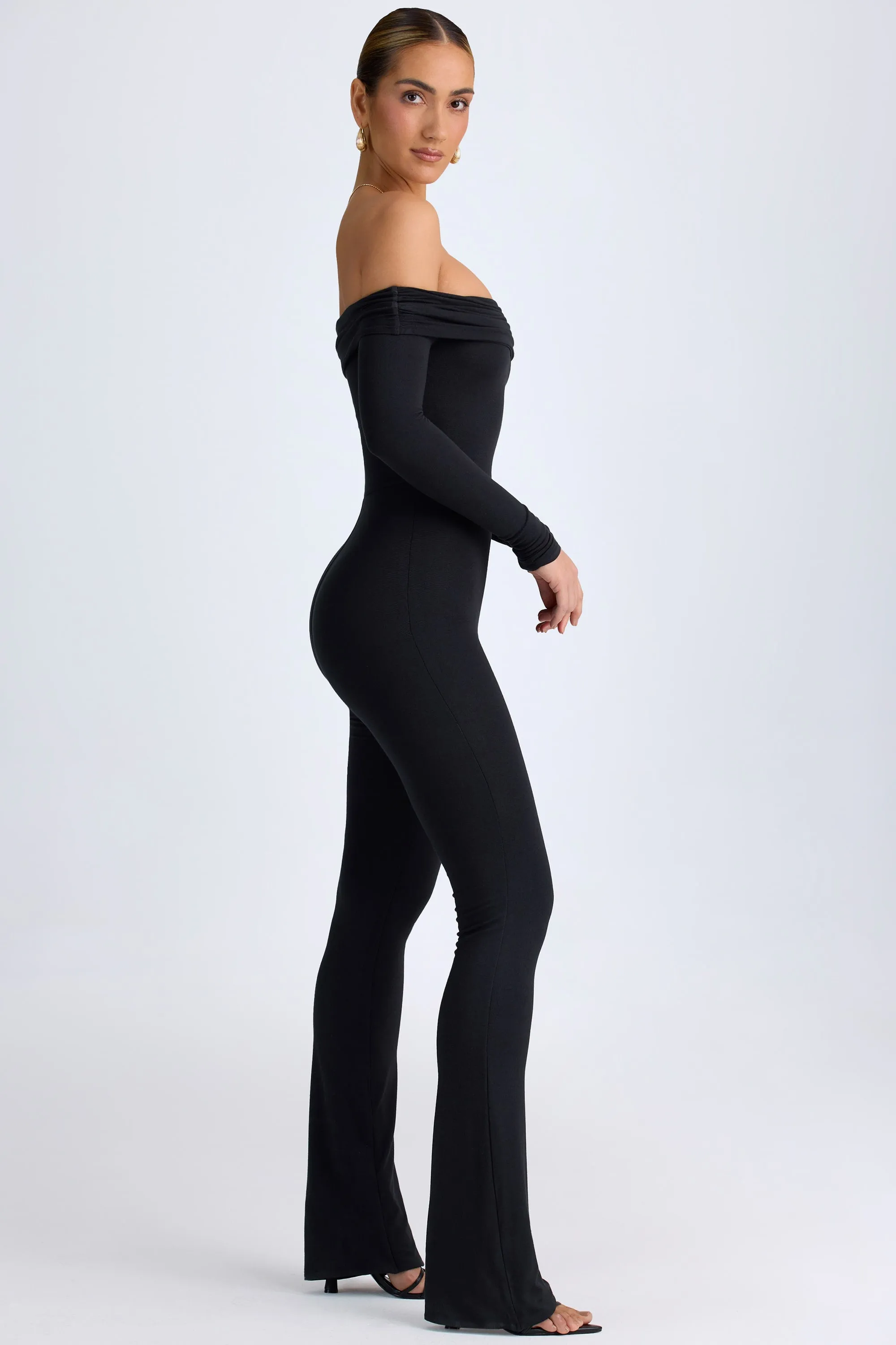 Modal Off-Shoulder Ruched Jumpsuit in Black sold by Oh Polly product image thumbnail 3