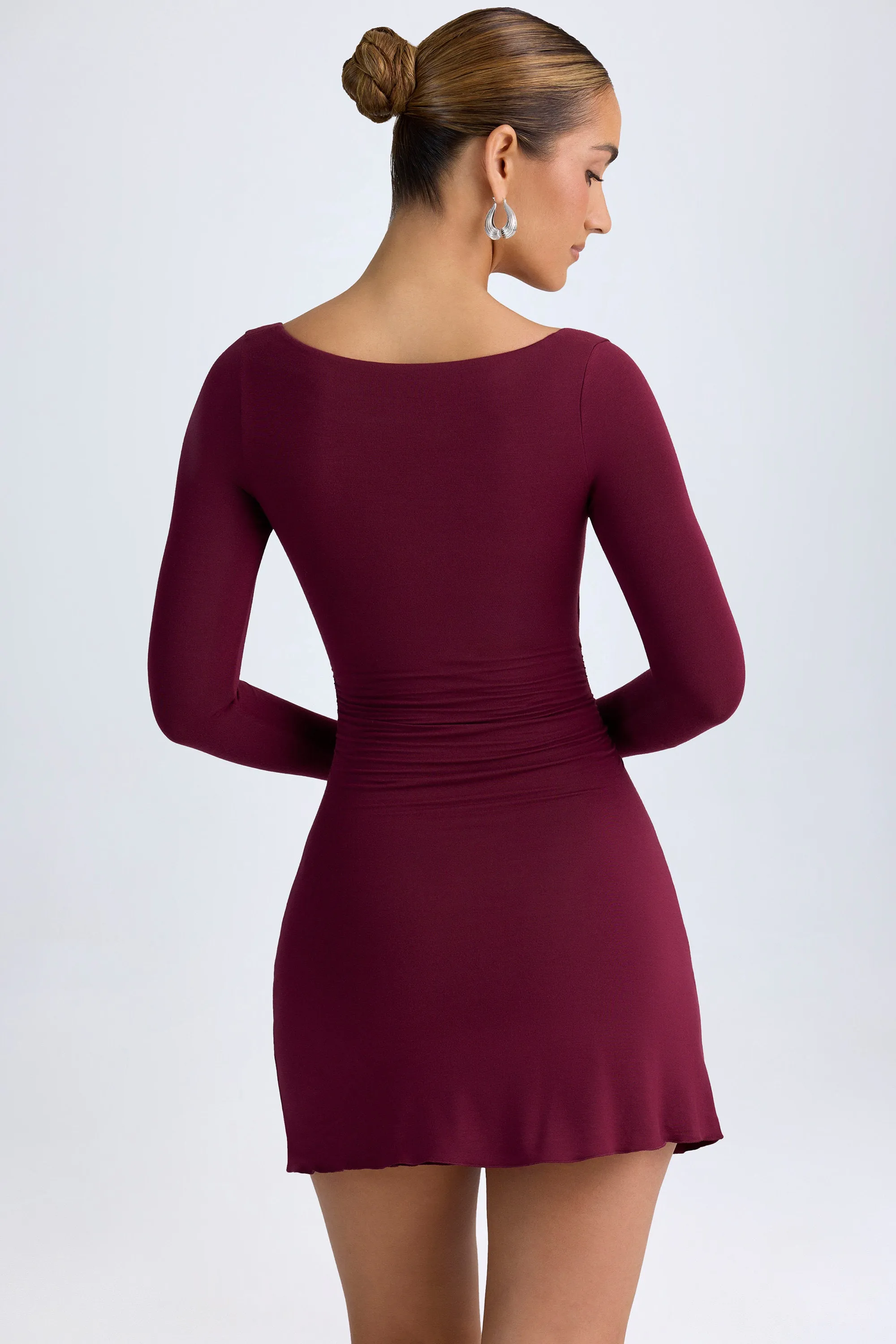 Modal Layered A-Line Mini Dress in Wine Red sold by Oh Polly product image thumbnail 3