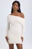 Modal Off-Shoulder Ruched Mini Dress in Ivory sold by Oh Polly