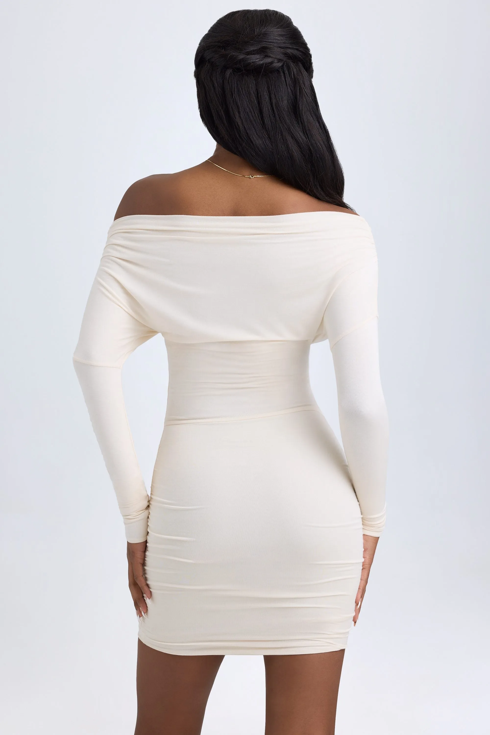 Modal Off-Shoulder Ruched Mini Dress in Ivory sold by Oh Polly product image thumbnail 3