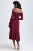 Modal Off-Shoulder Ruched Midaxi Dress in Wine Red sold by Oh Polly