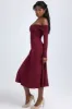 Modal Off-Shoulder Ruched Midaxi Dress in Wine Red sold by Oh Polly