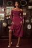 Modal Off-Shoulder Ruched Midaxi Dress in Wine Red sold by Oh Polly