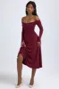 Modal Off-Shoulder Ruched Midaxi Dress in Wine Red sold by Oh Polly