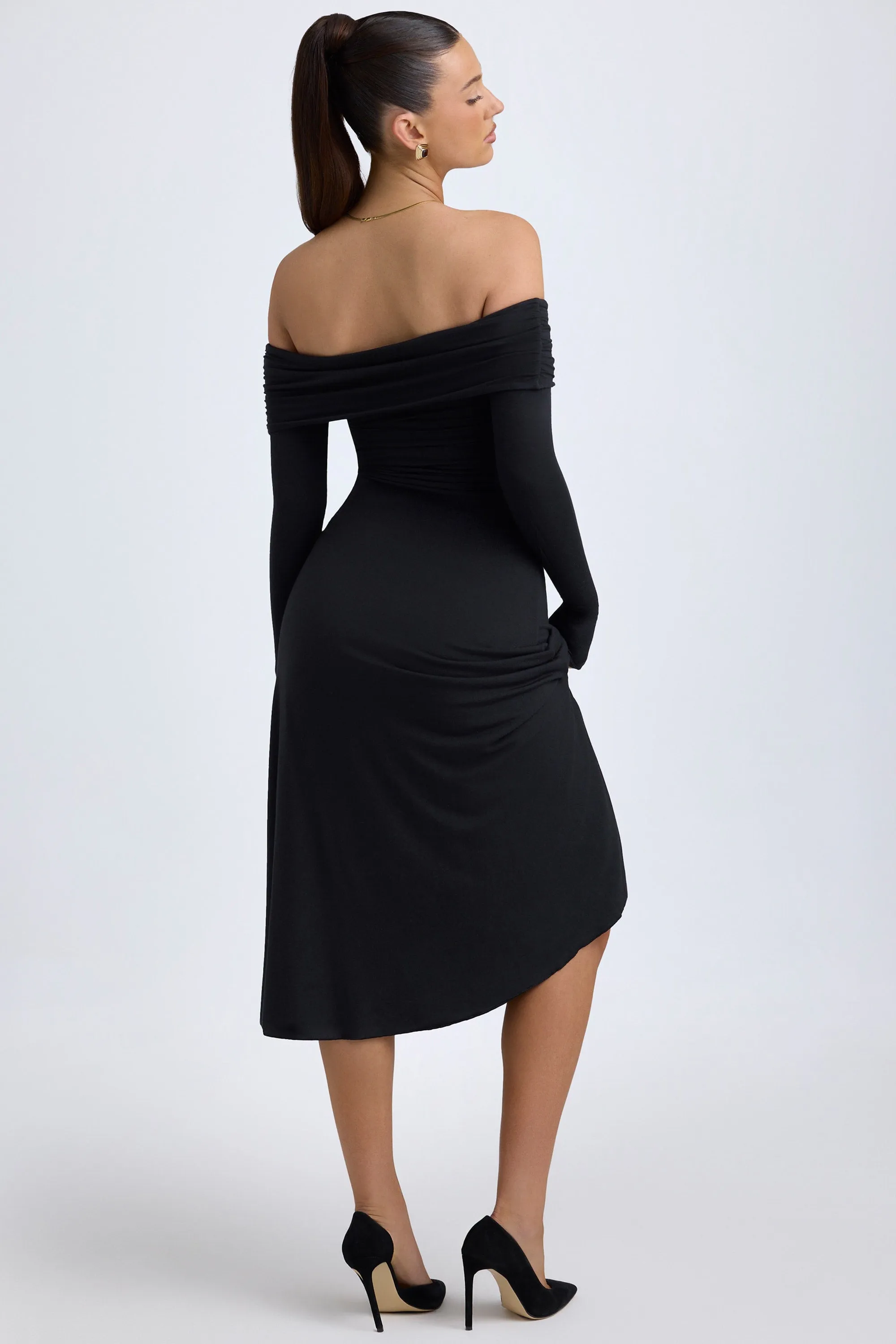 Modal Off-Shoulder Ruched Midaxi Dress in Black sold by Oh Polly product image thumbnail 3