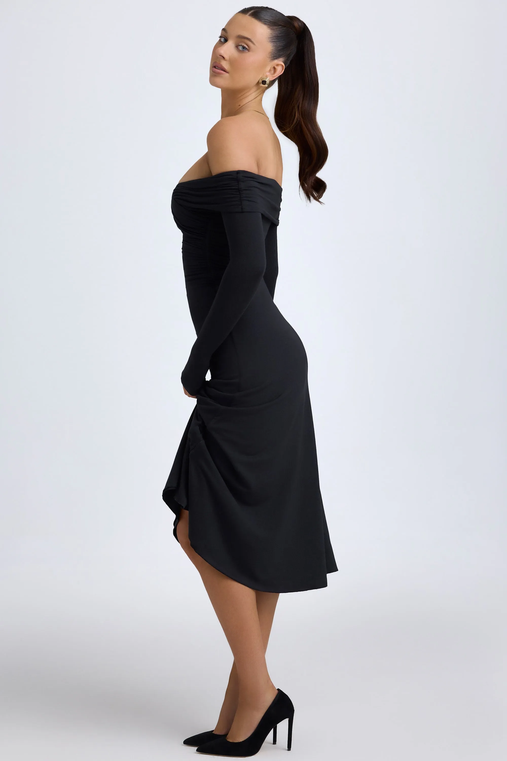 Modal Off-Shoulder Ruched Midaxi Dress in Black sold by Oh Polly product image thumbnail 4