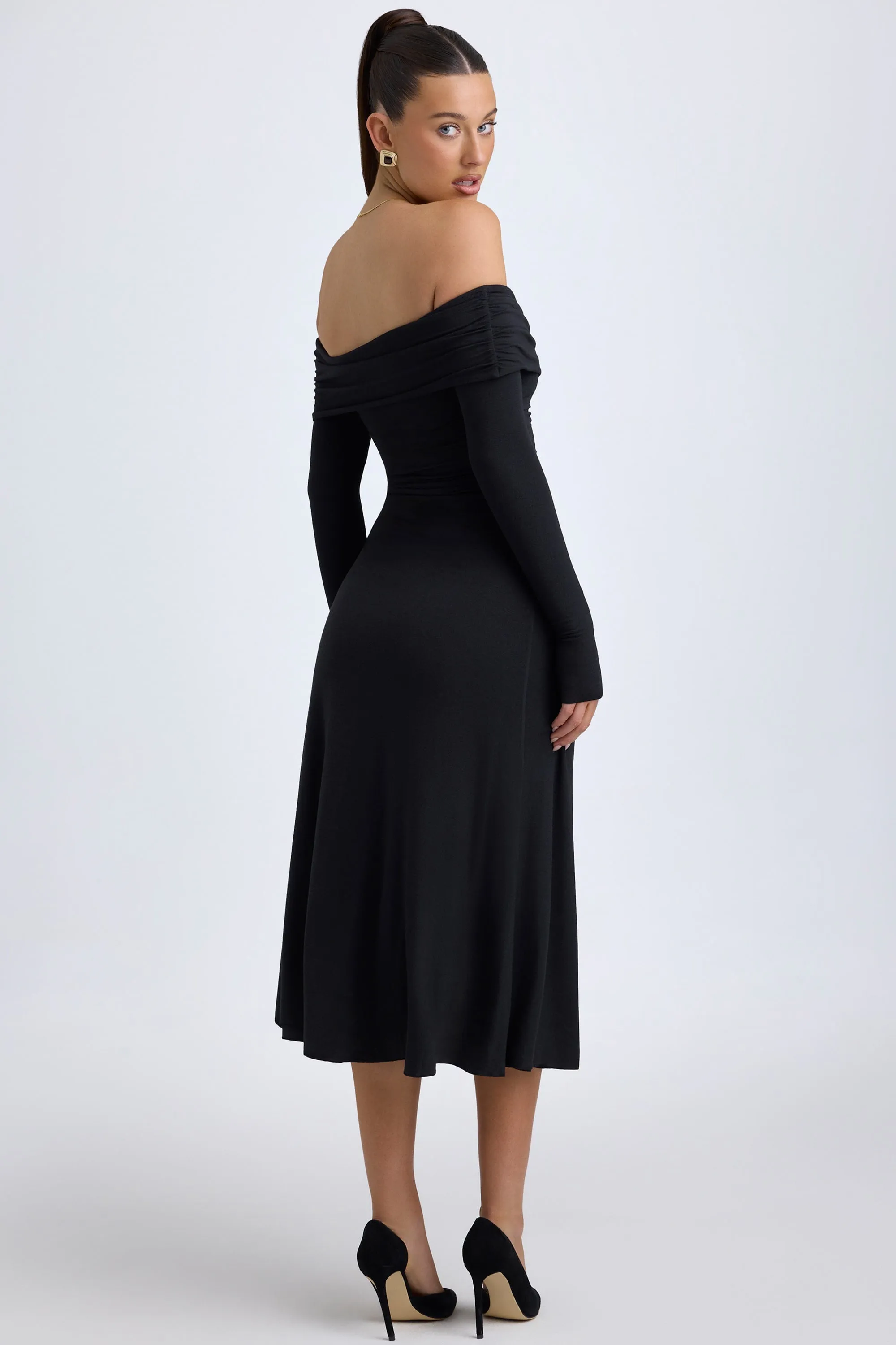 Modal Off-Shoulder Ruched Midaxi Dress in Black sold by Oh Polly product image thumbnail 2