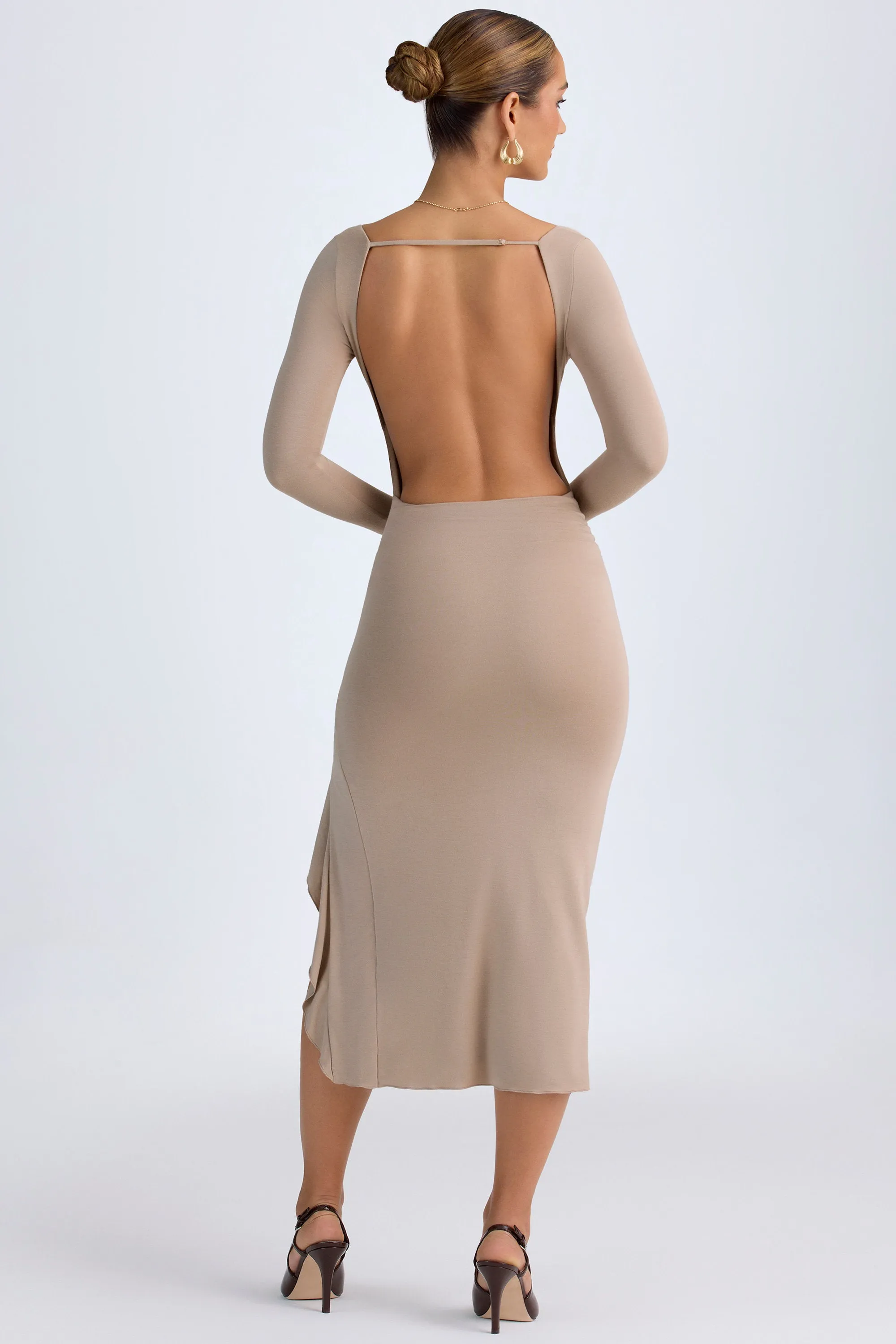 Modal Ruffled Midaxi Dress in Taupe sold by Oh Polly product image thumbnail 3