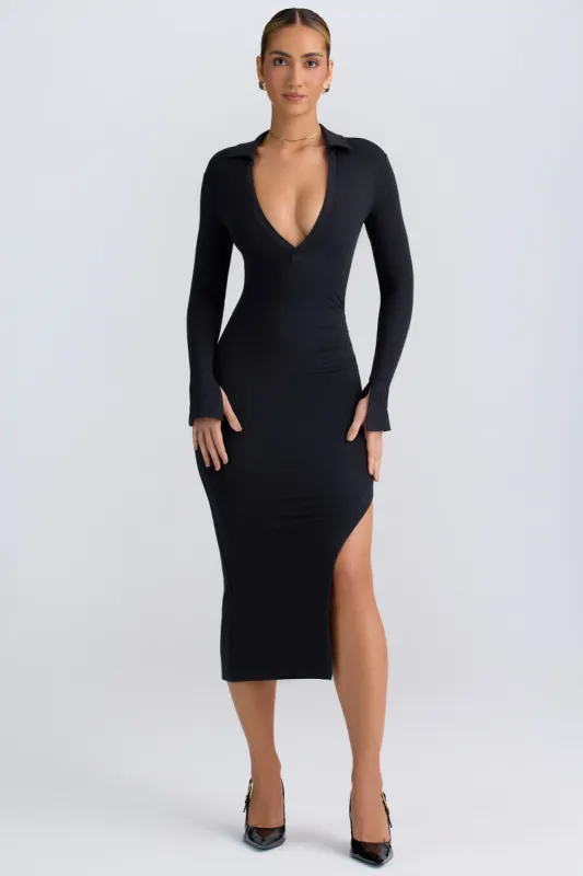 Modal Plunge V-Neck Midaxi Dress in Black sold by Oh Polly