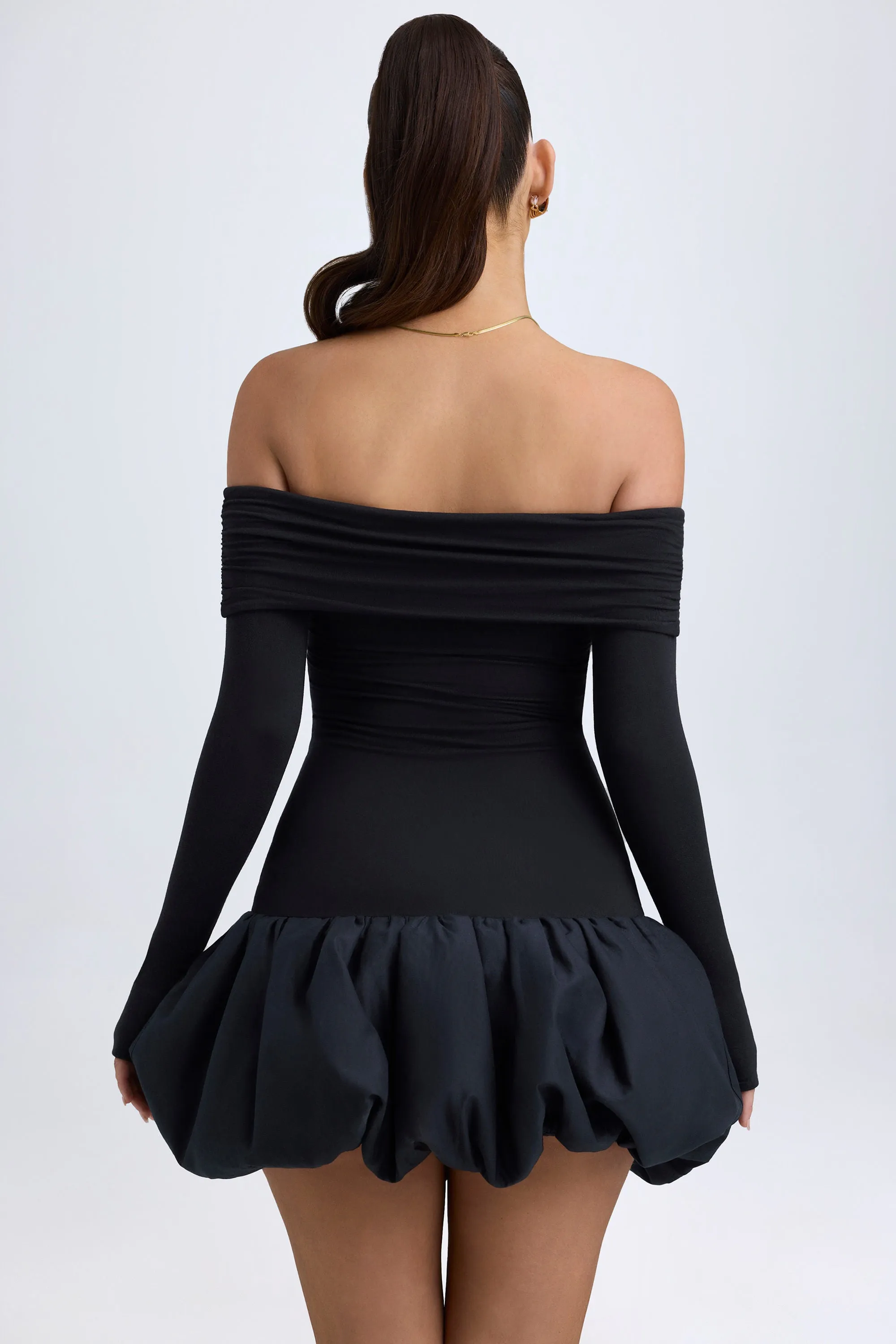 Modal Off-Shoulder Bubble Hem Mini Dress in Black sold by Oh Polly product image thumbnail 2