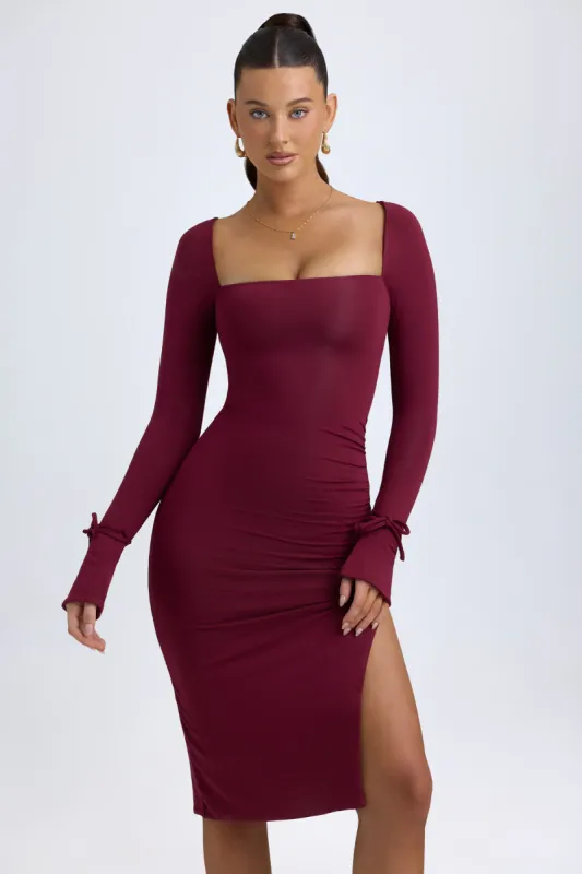 Modal Square-Neck Midi Dress in Wine Red sold by Oh Polly