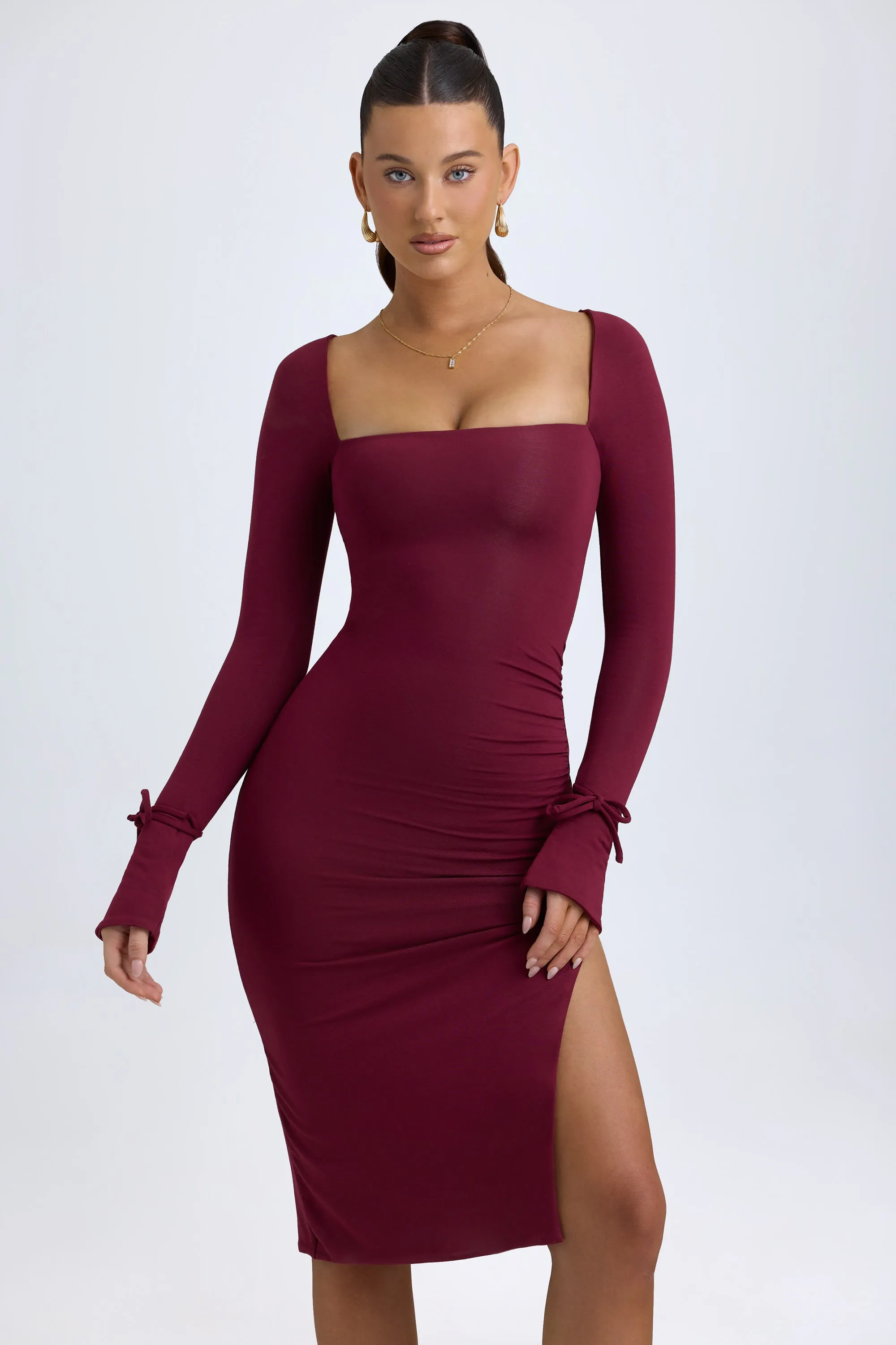 Modal Square-Neck Midi Dress in Wine Red sold by Oh Polly
