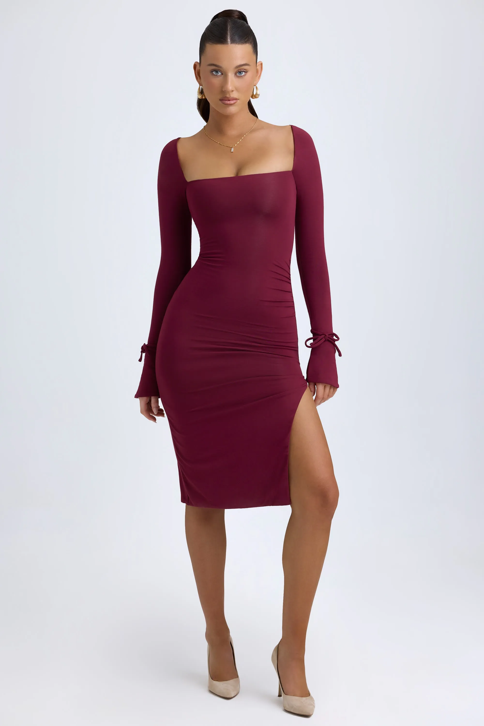 Modal Square-Neck Midi Dress in Wine Red sold by Oh Polly product image thumbnail 5