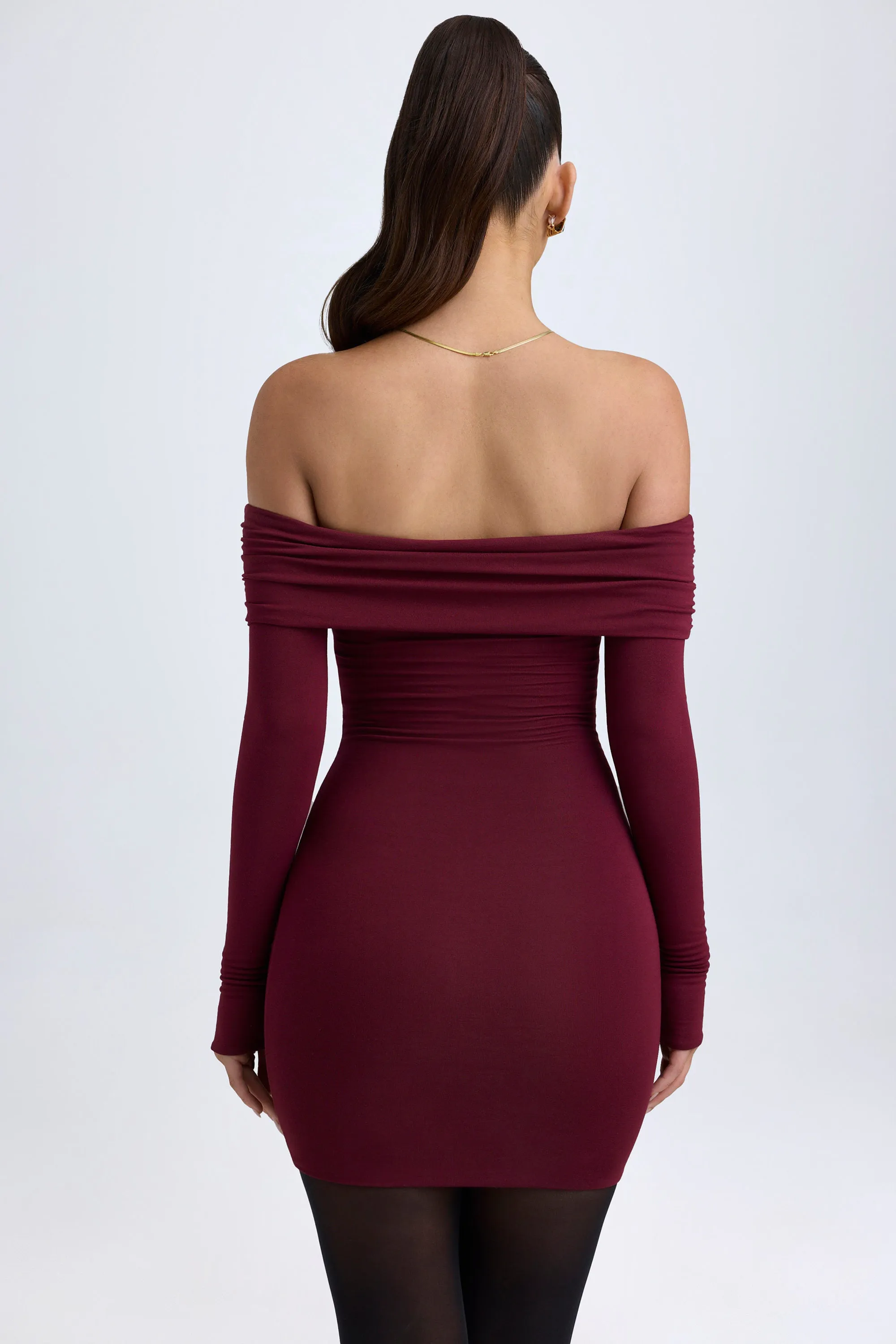 Modal Off-Shoulder Mini Dress in Wine Red sold by Oh Polly product image thumbnail 3