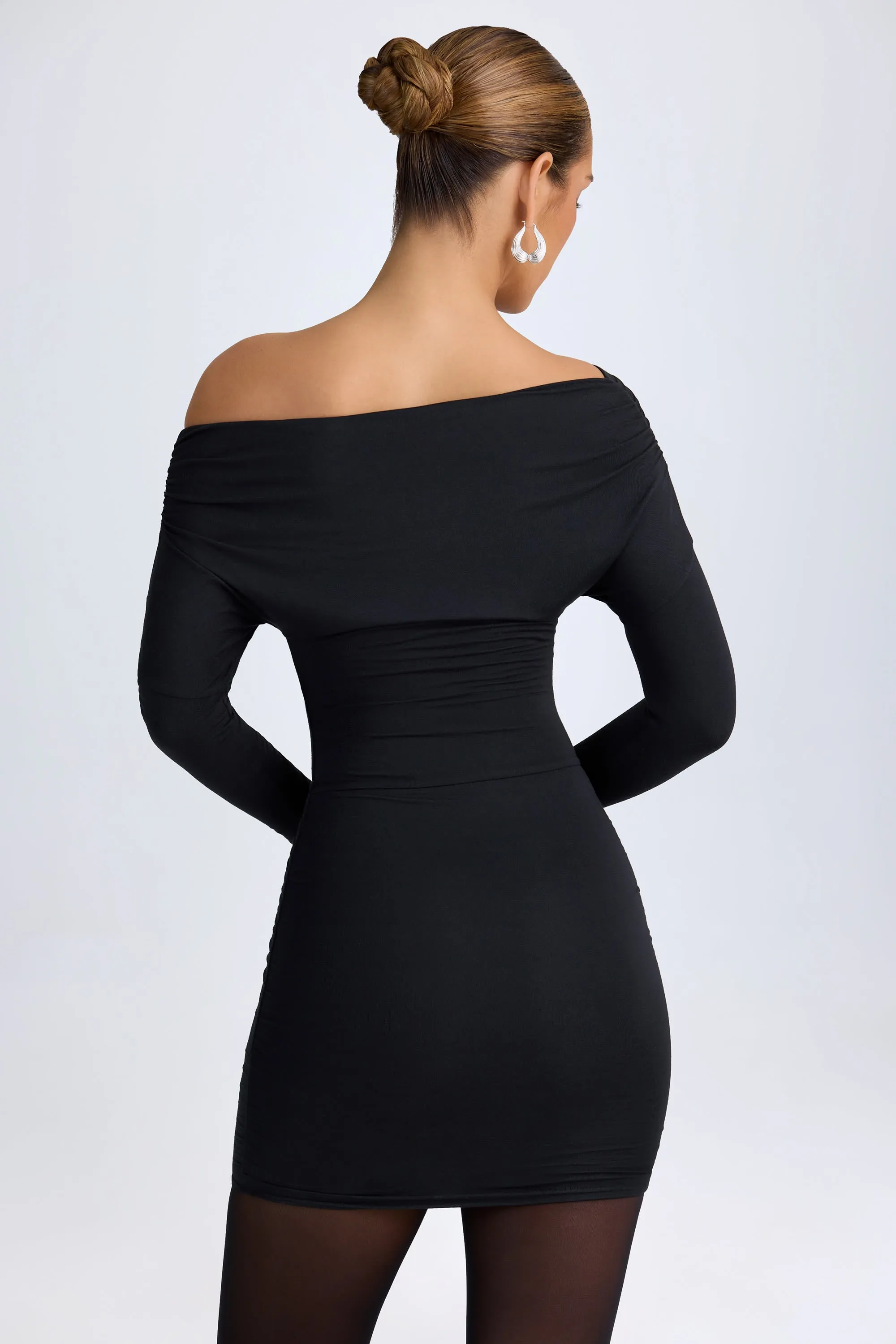 Modal Off-Shoulder Ruched Mini Dress in Black sold by Oh Polly product image thumbnail 2