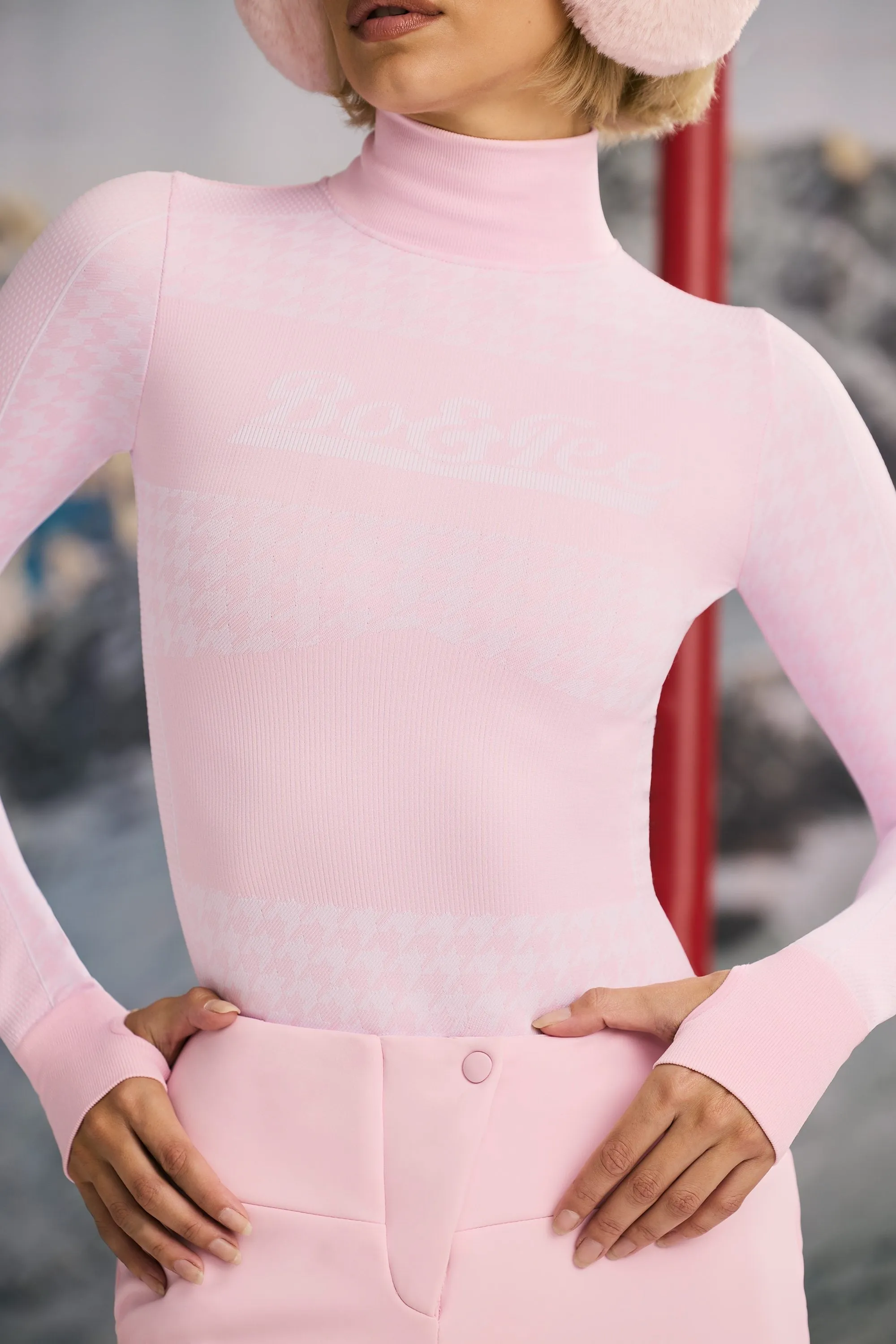 Super Sculpt Seamless Houndstooth Bodysuit in Pastel Pink sold by Oh Polly product image thumbnail 4