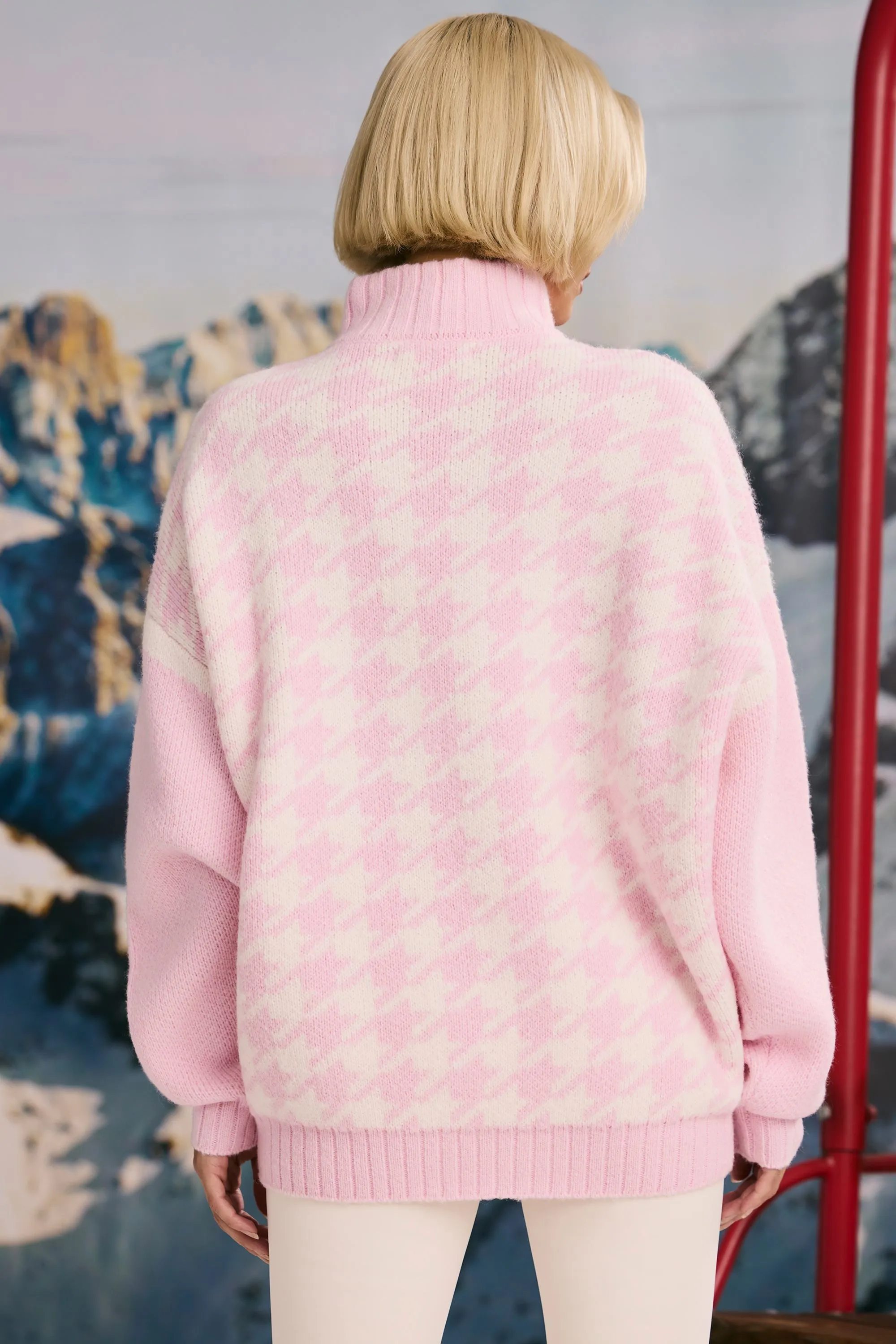 Oversized Half-Zip Chunky-Knit Jumper in Pastel Pink sold by Oh Polly product image thumbnail 2