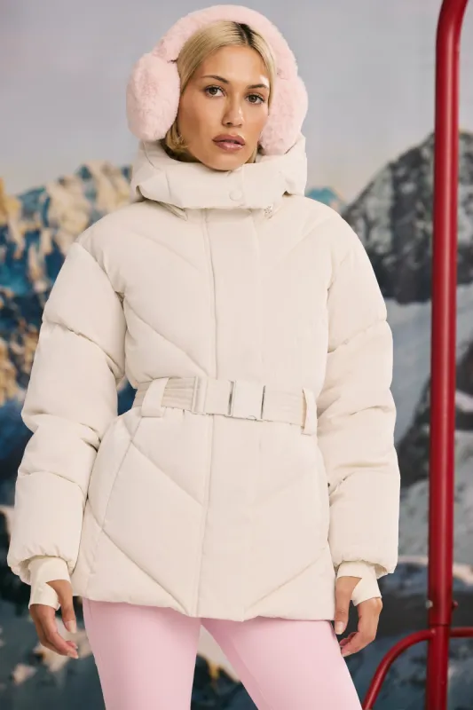 Oversized Quilted Hooded Ski Jacket in Ice White sold by Oh Polly