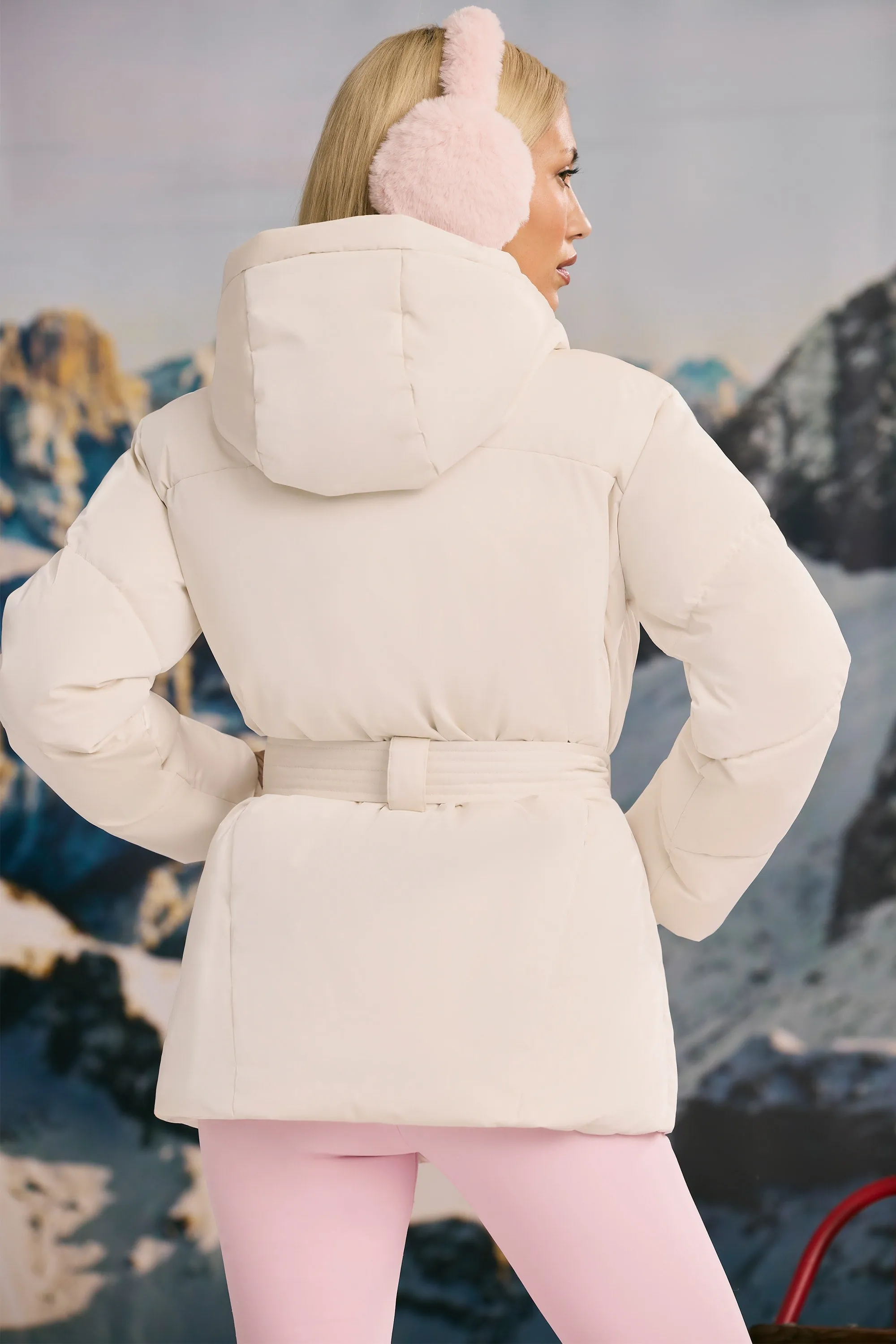 Oversized Quilted Hooded Ski Jacket in Ice White sold by Oh Polly product image thumbnail 2