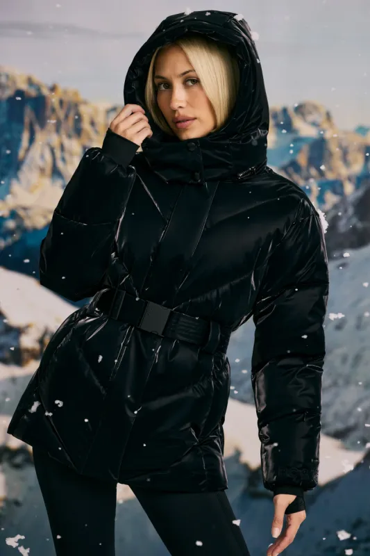 Oversized Quilted Hooded Ski Jacket in Black sold by Oh Polly