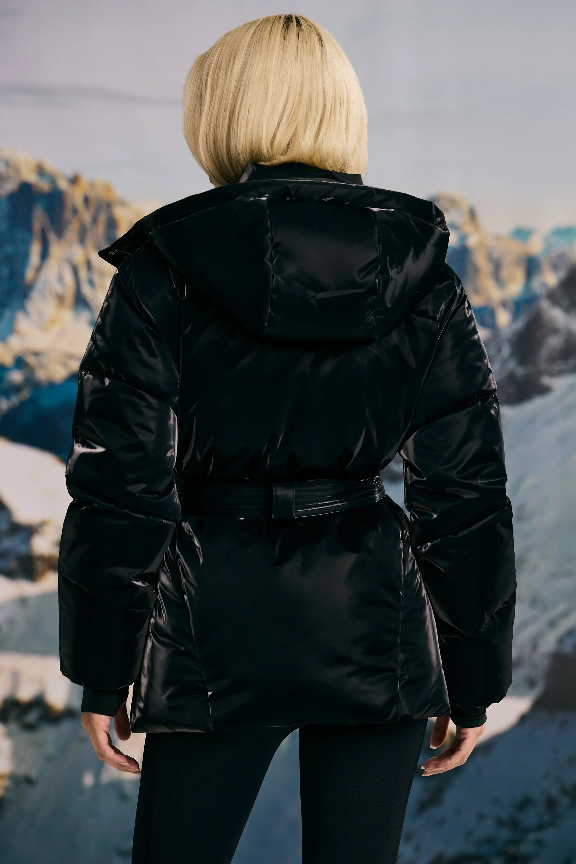 Oversized Quilted Hooded Ski Jacket in Black sold by Oh Polly product image thumbnail 2