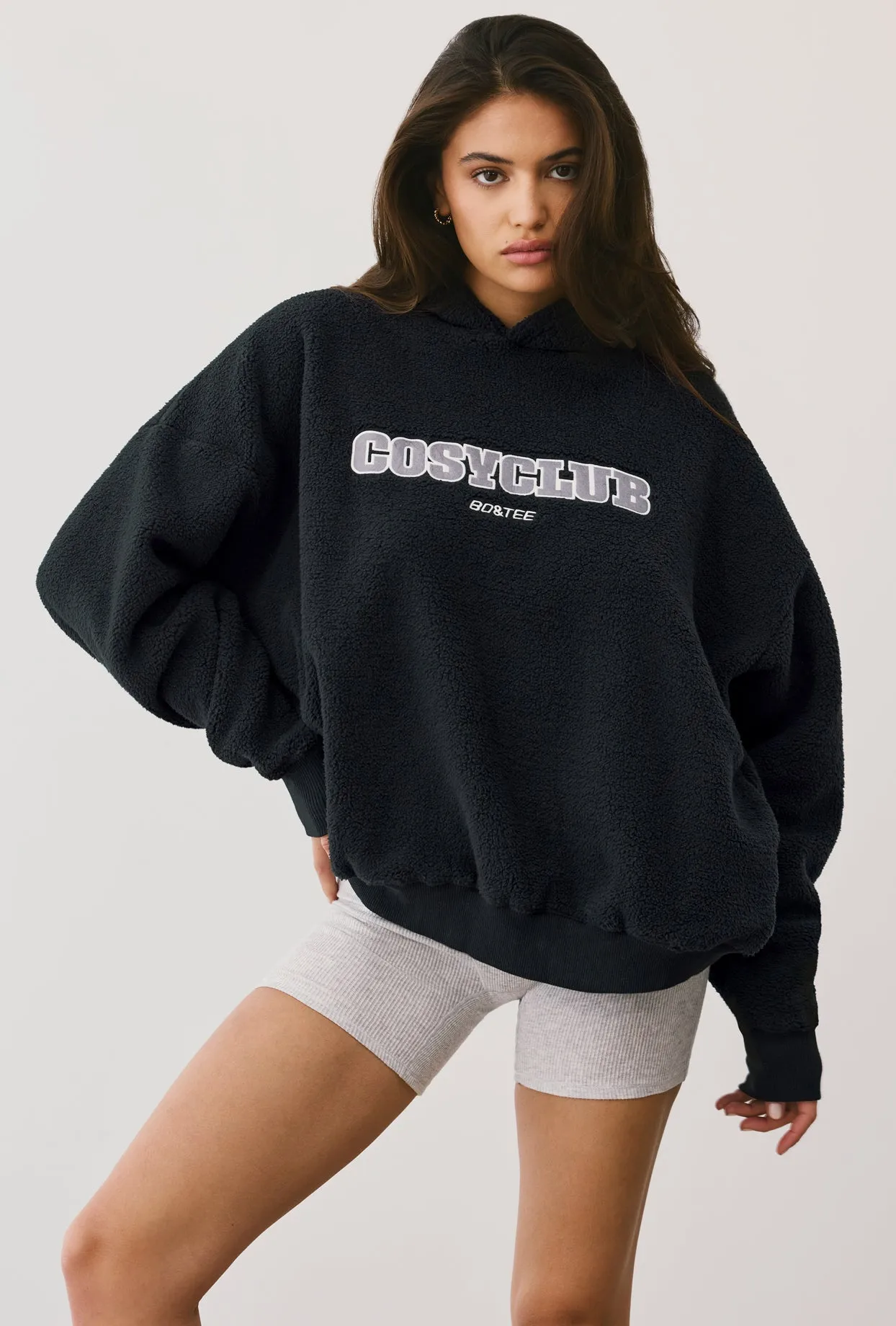 Oversized Fleece Hooded Sweatshirt in Onyx sold by Oh Polly