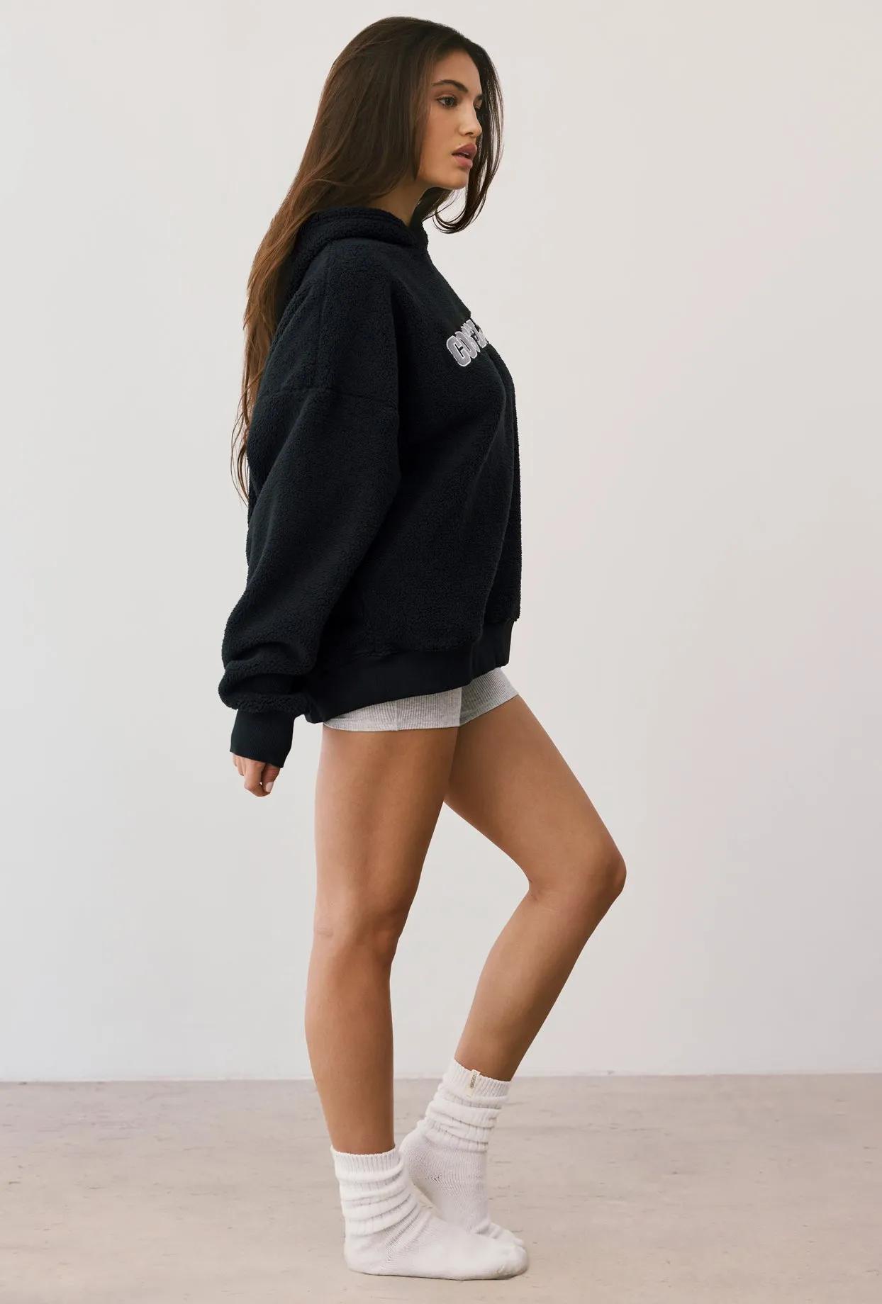 Oversized Fleece Hooded Sweatshirt in Onyx sold by Oh Polly product image thumbnail 3