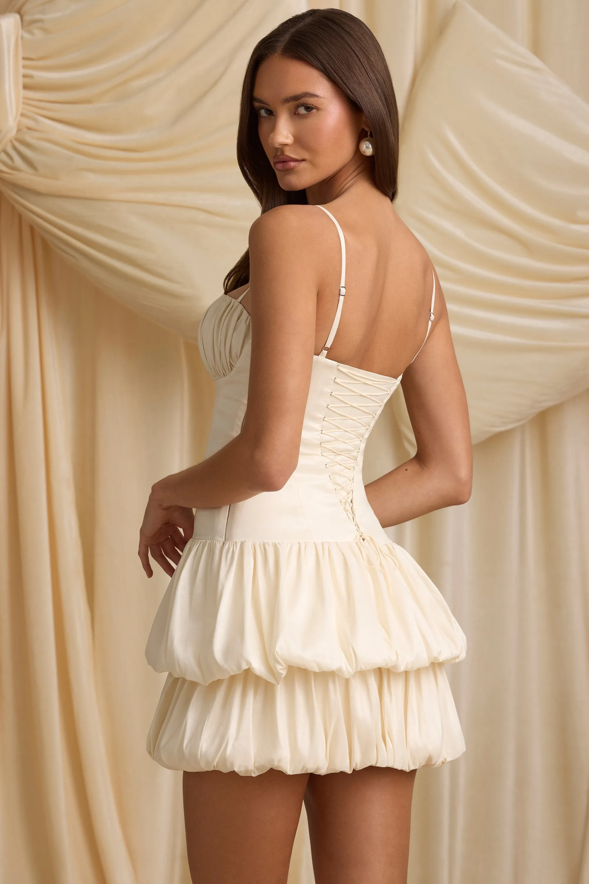 Satin Bubble Hem Corset Mini Dress in Ivory sold by Oh Polly product image thumbnail 2