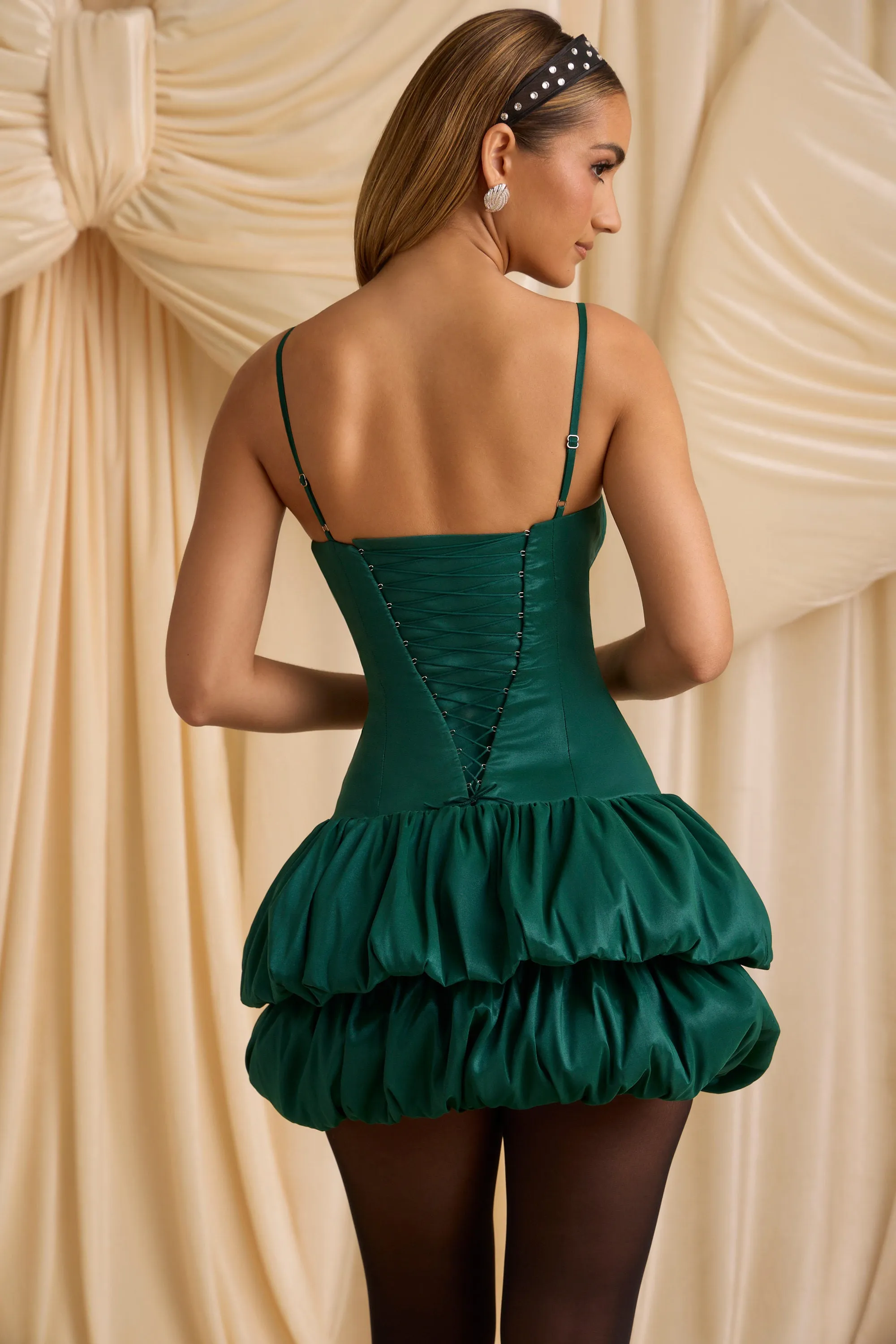 Layered Bubble Hem Corset Mini Dress in Emerald Green sold by Oh Polly product image thumbnail 2