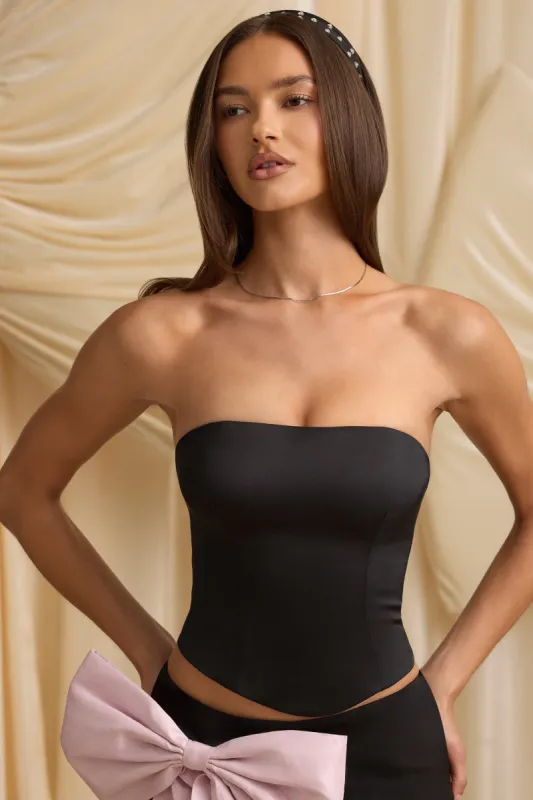 Cut-Out Bow-Detail Corset Top in Black sold by Oh Polly
