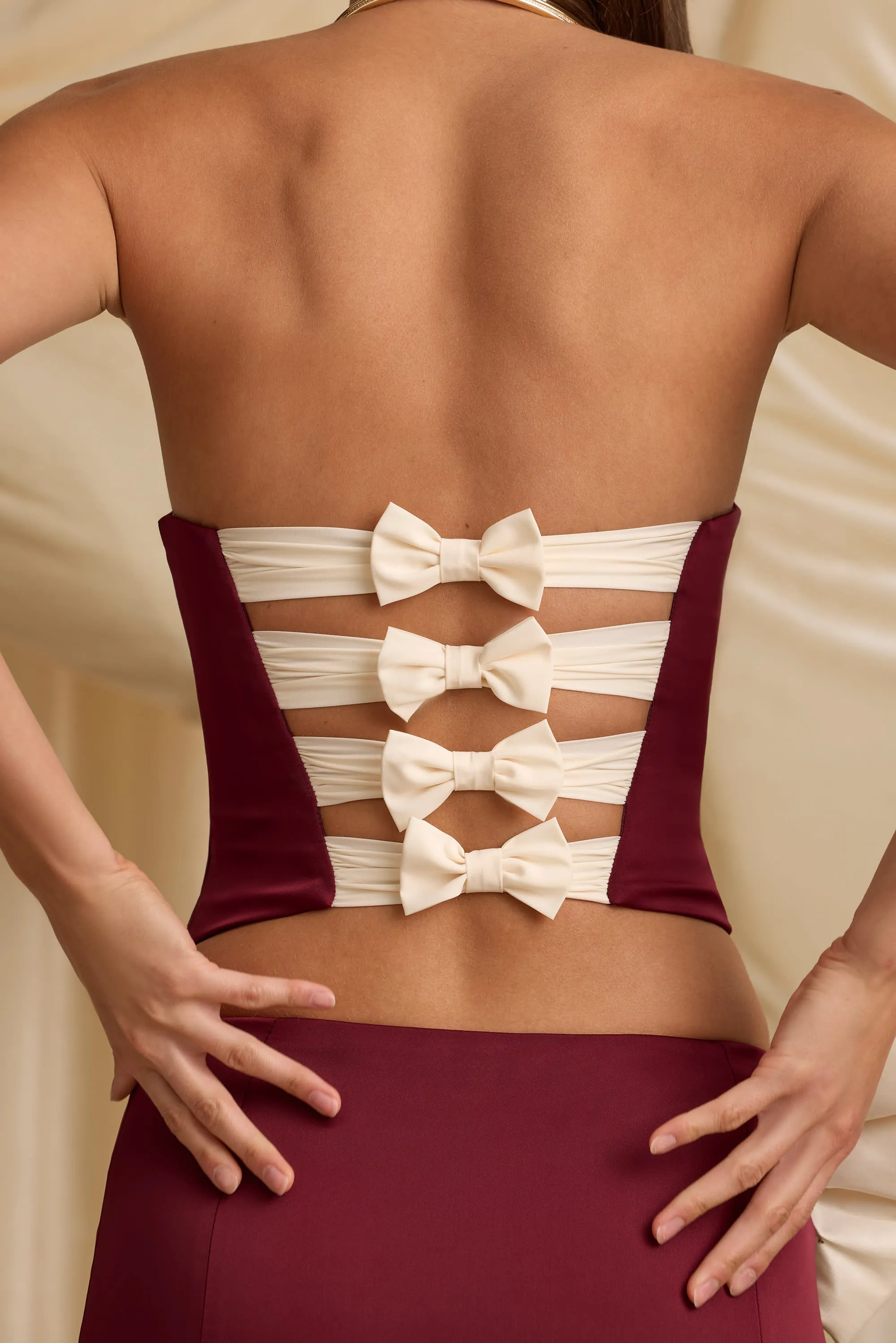 Cut-Out Bow-Detail Corset Top in Wine Red sold by Oh Polly product image thumbnail 4