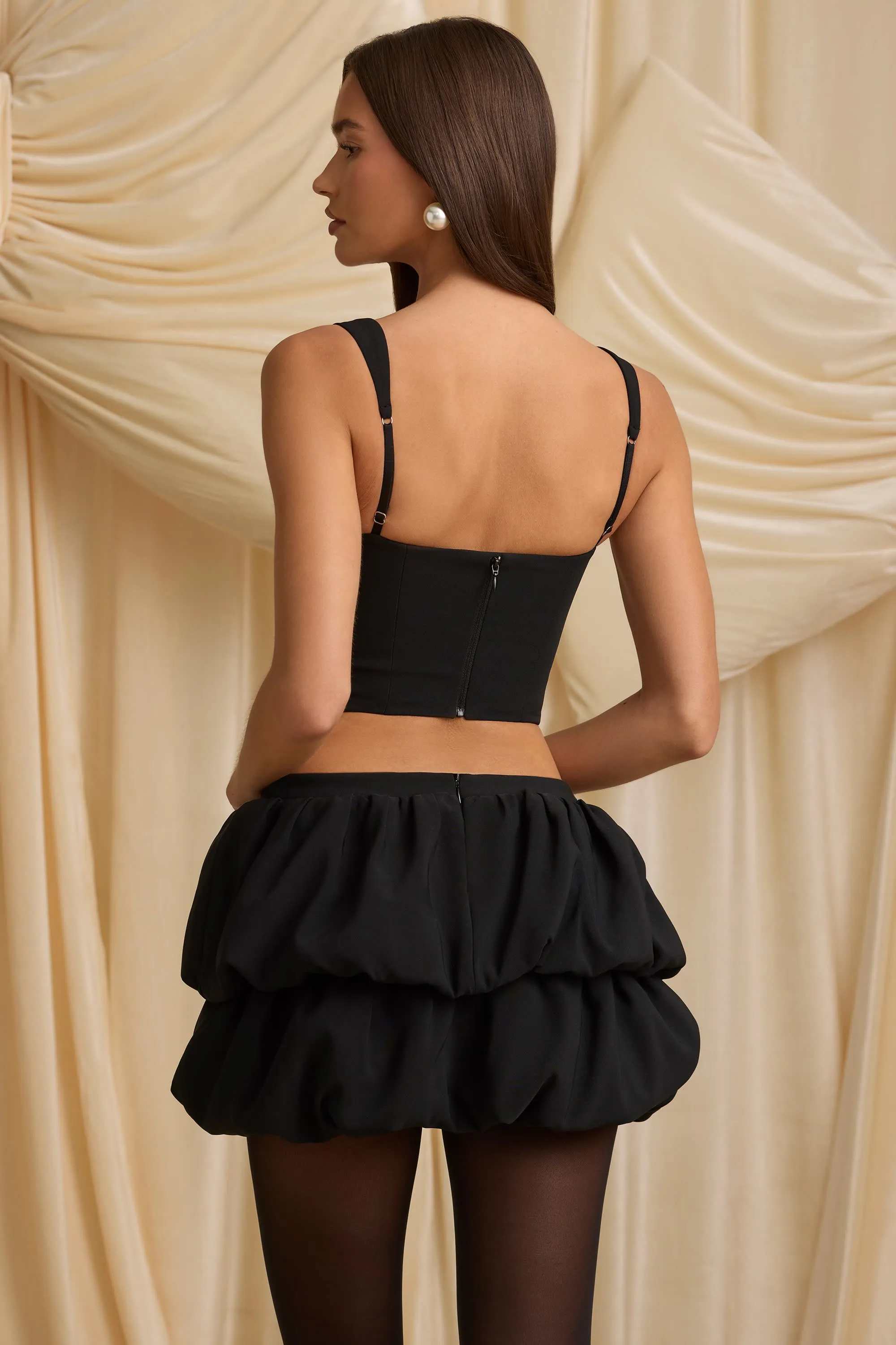 Layered Bubble Hem Mid-Rise Mini Skirt in Black sold by Oh Polly product image thumbnail 3