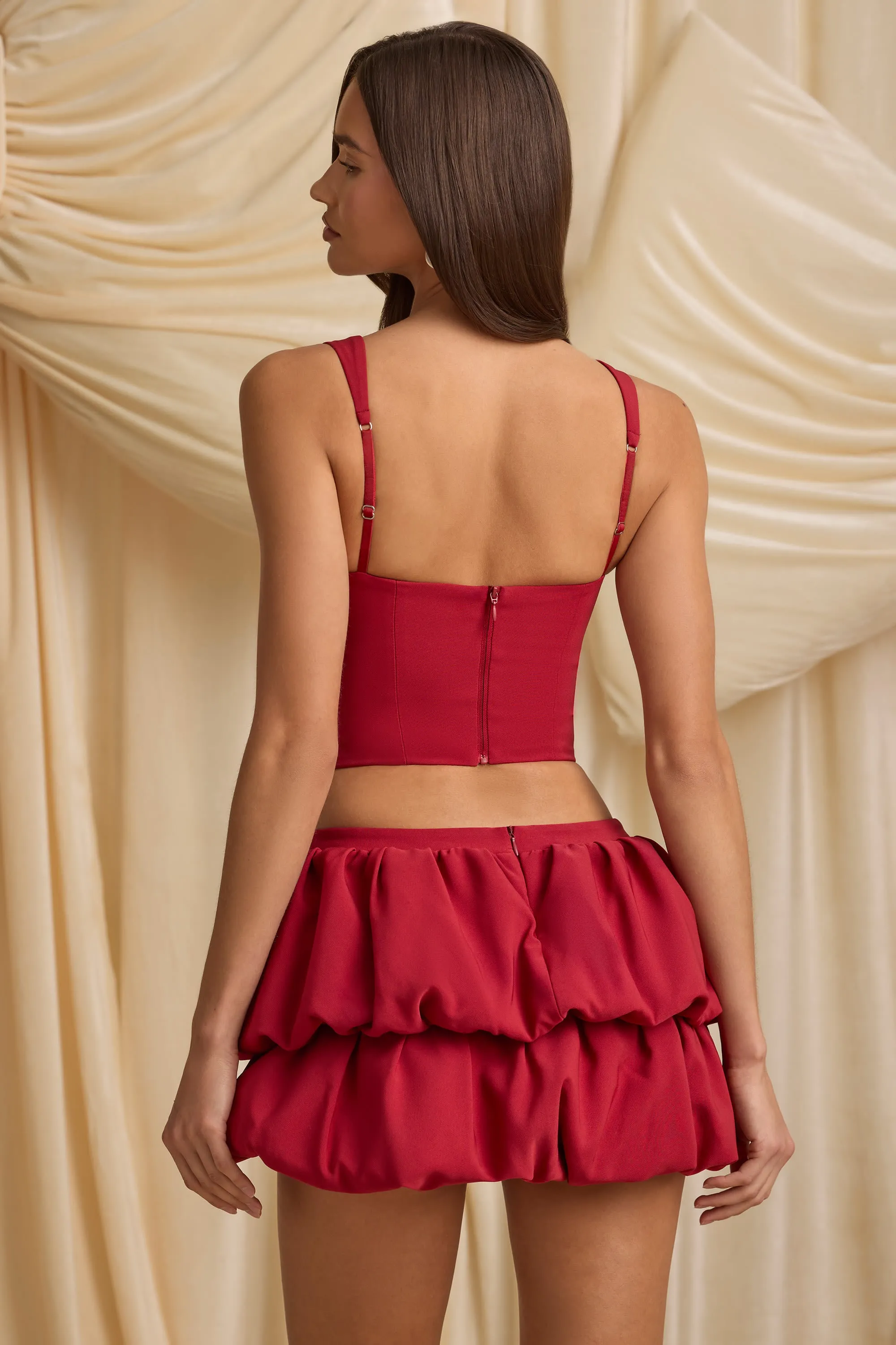 Layered Bubble Hem Mid-Rise Mini Skirt in True Red sold by Oh Polly product image thumbnail 3