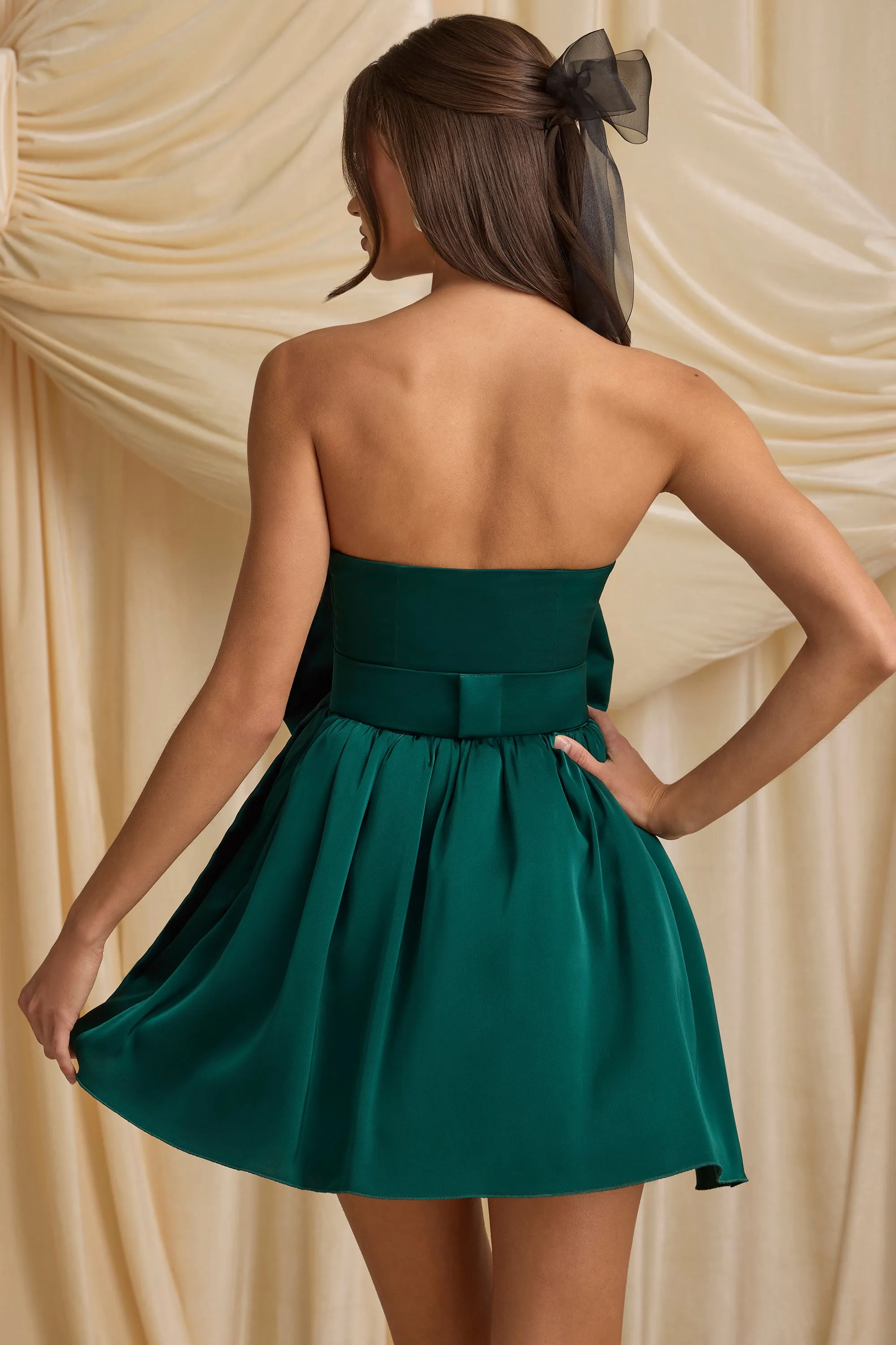 Bow-Detail Corset Mini Dress in Emerald Green sold by Oh Polly product image thumbnail 2