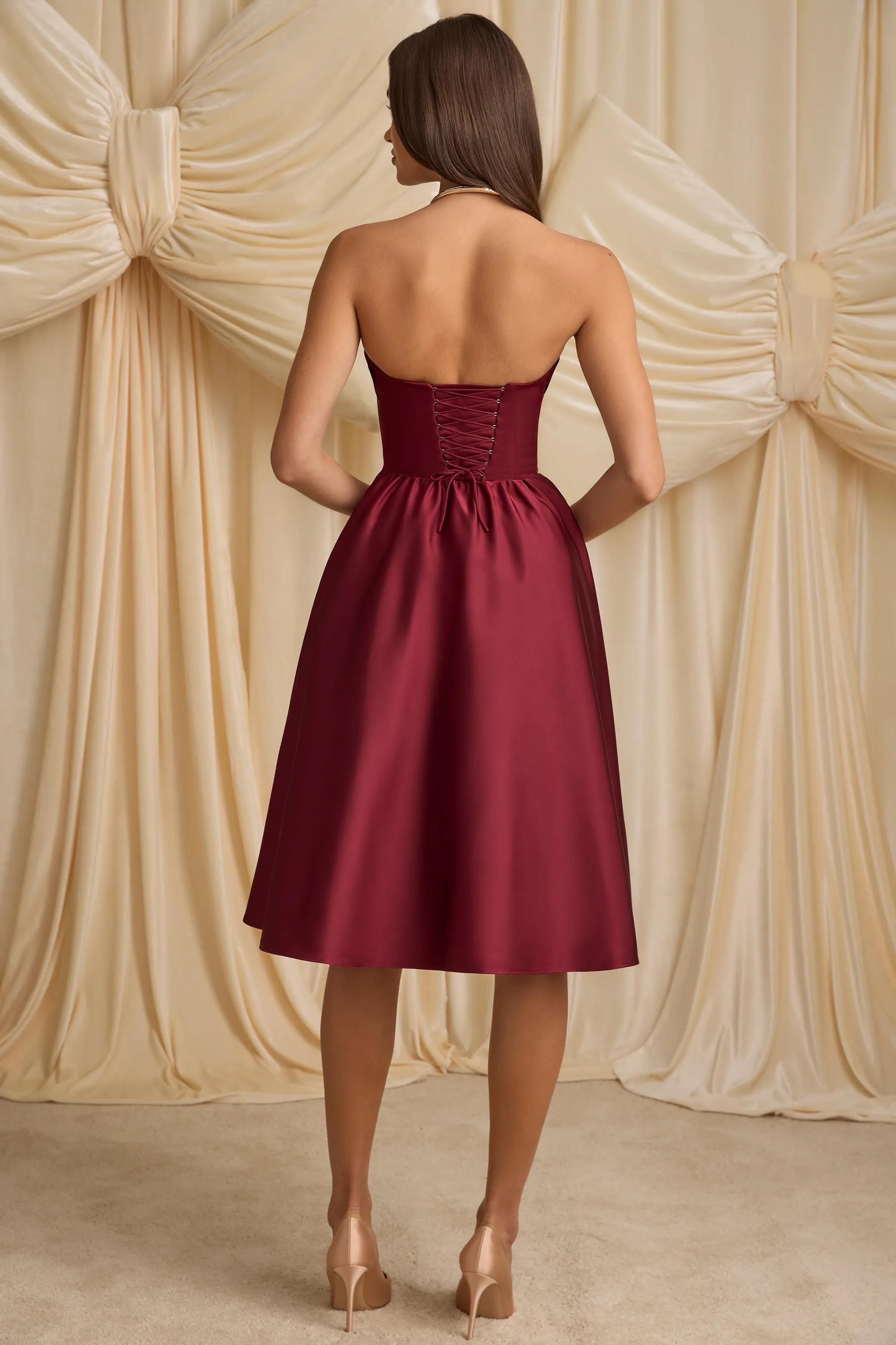 Strapless Corset Midi Dress in Wine Red sold by Oh Polly product image thumbnail 2